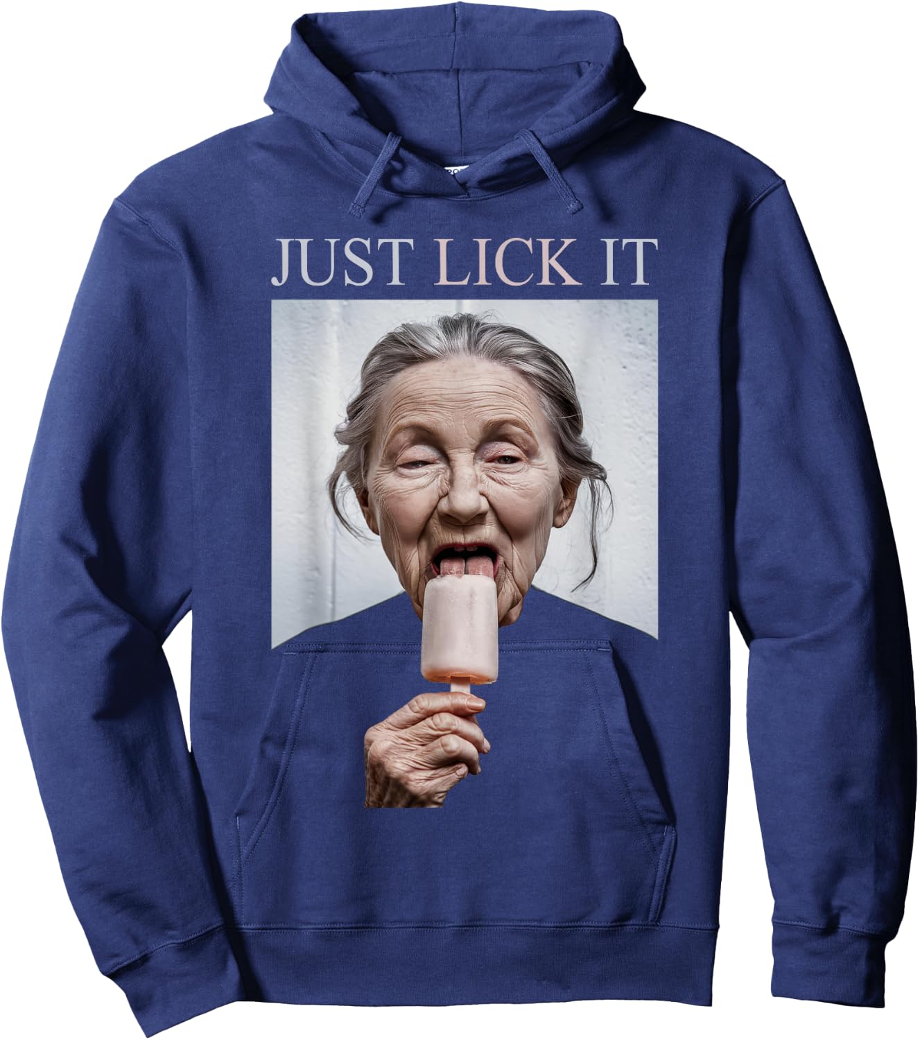 Granny Licking Popsicle, Just Lick It, Funny Summer Hoodie - Hoodie | Navy