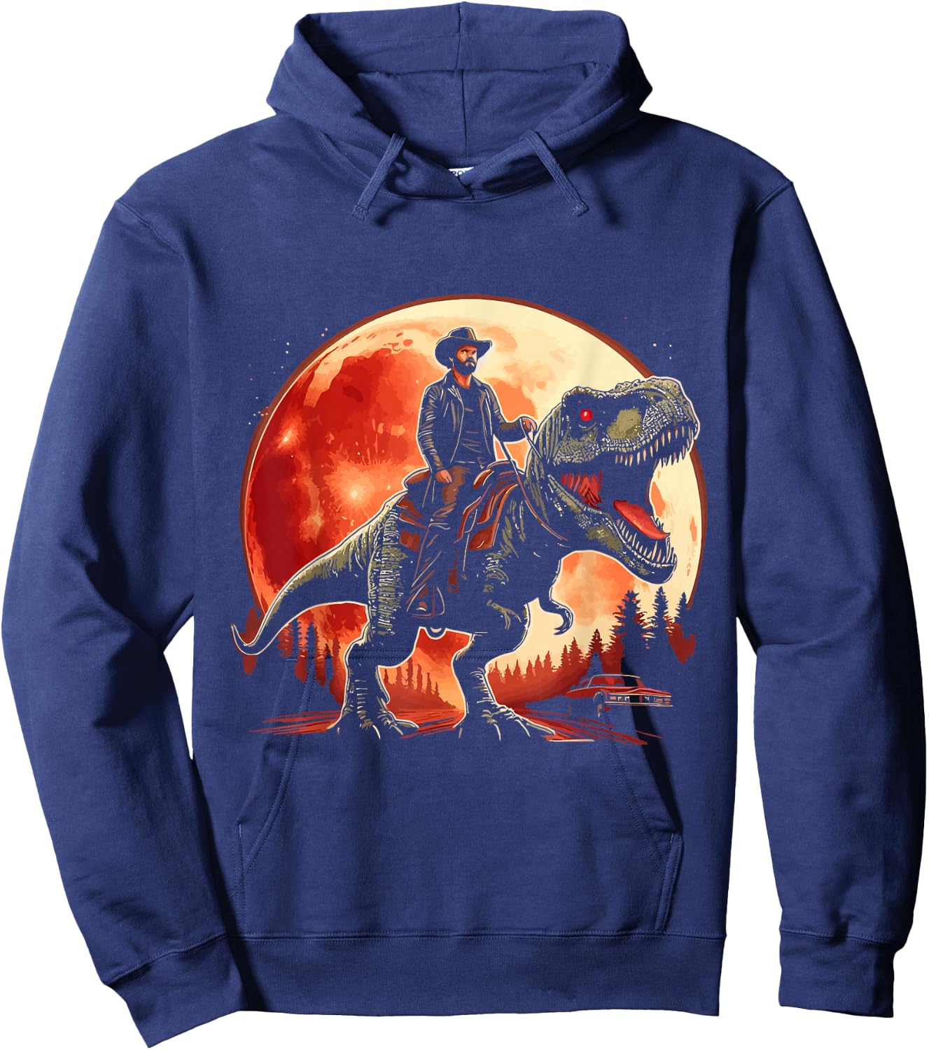 Cowboy Riding Dinosaur T Rex Hoodie - Hoodie | Navy