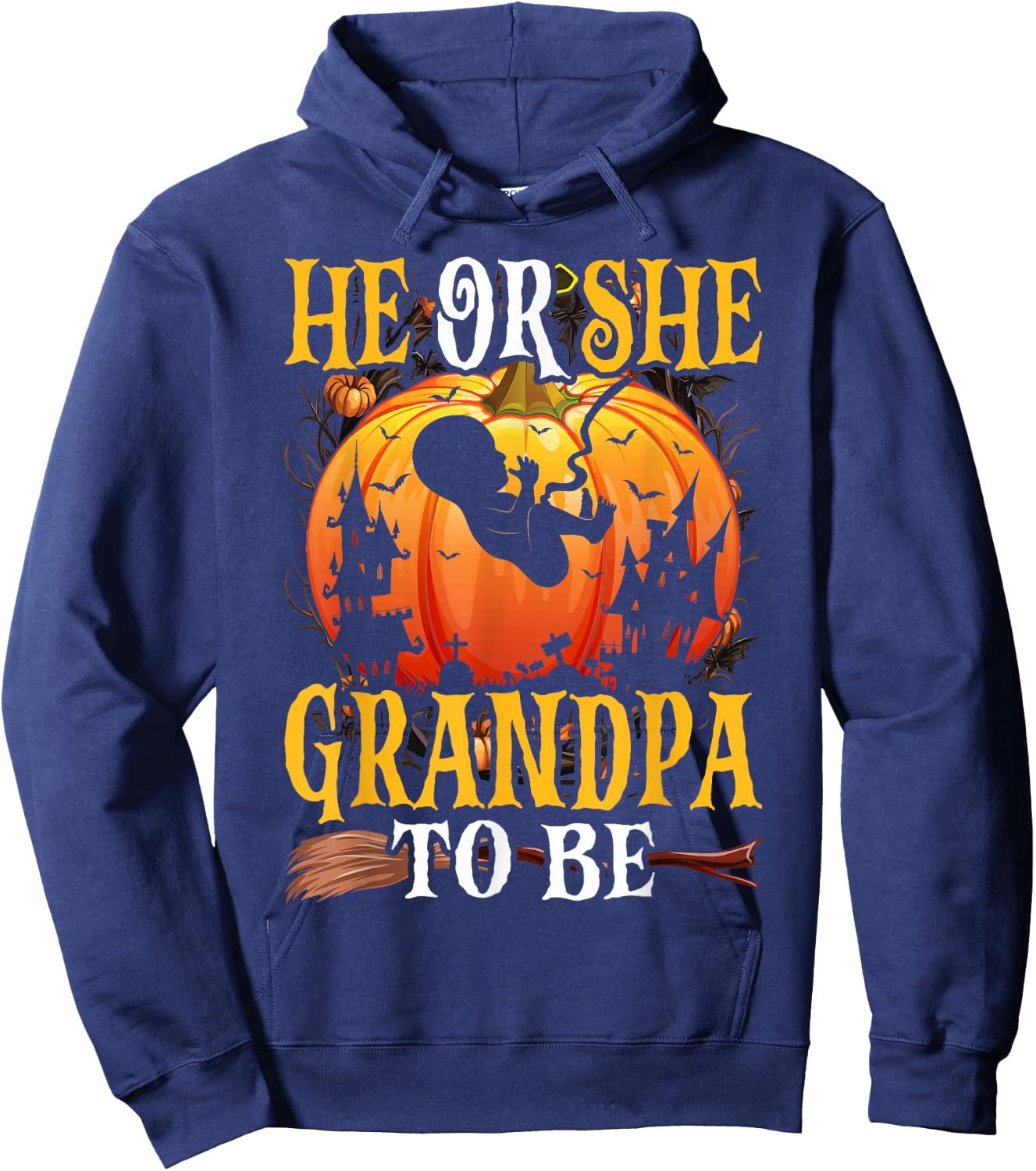 Halloween Gender Reveal He or She Grandpa To Be Pumpkin Hoodie - Hoodie | Navy