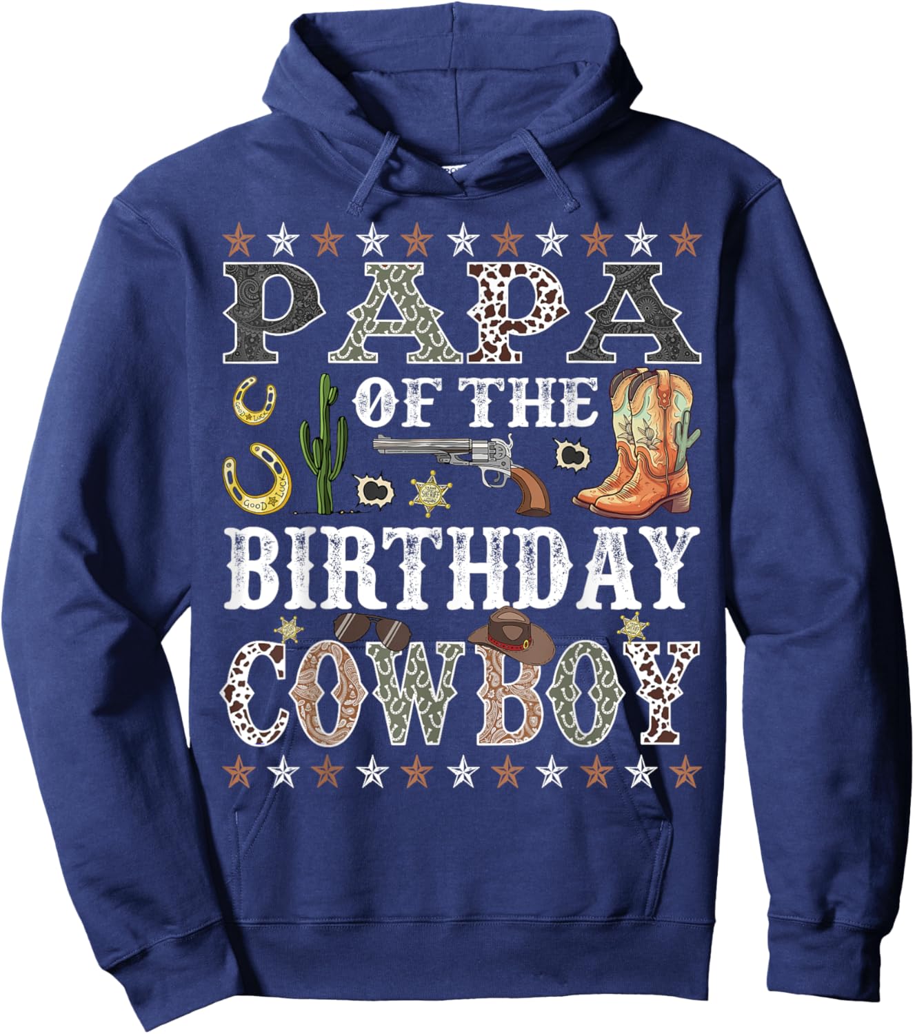 Papa Of The Birthday Cowboy Rodeo Papa Hoodie - Hoodie | Navy