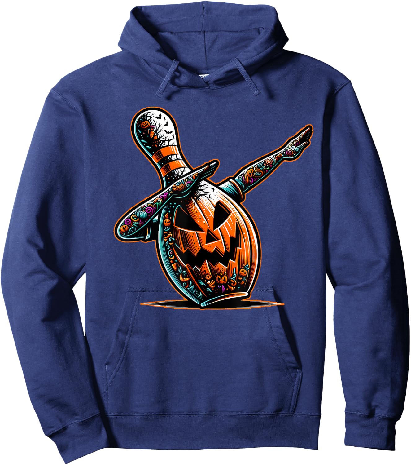 Dabbing Bowling Pin Bowler Jack O Lantern Spooky Halloween Hoodie - Hoodie | Navy