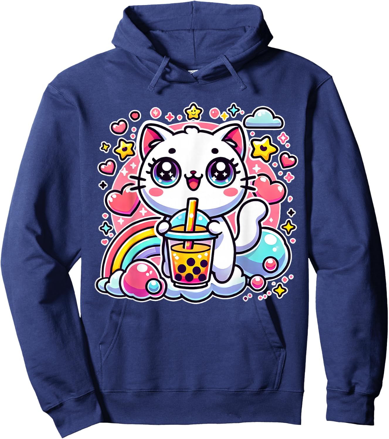 Cute Cat Boba Tea Bubble Tea Anime Kawaii Neko Gift Hoodie - Hoodie | Navy