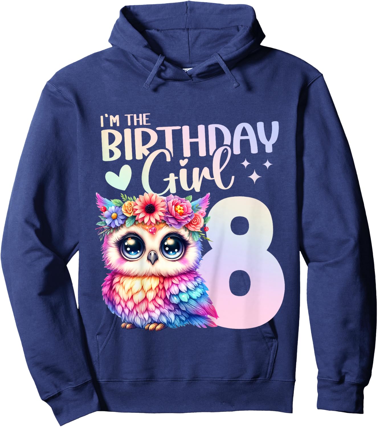 8th Birthday Owl 8 Years Eight Finally 8 Birthday Girl Hoodie - Hoodie | Navy