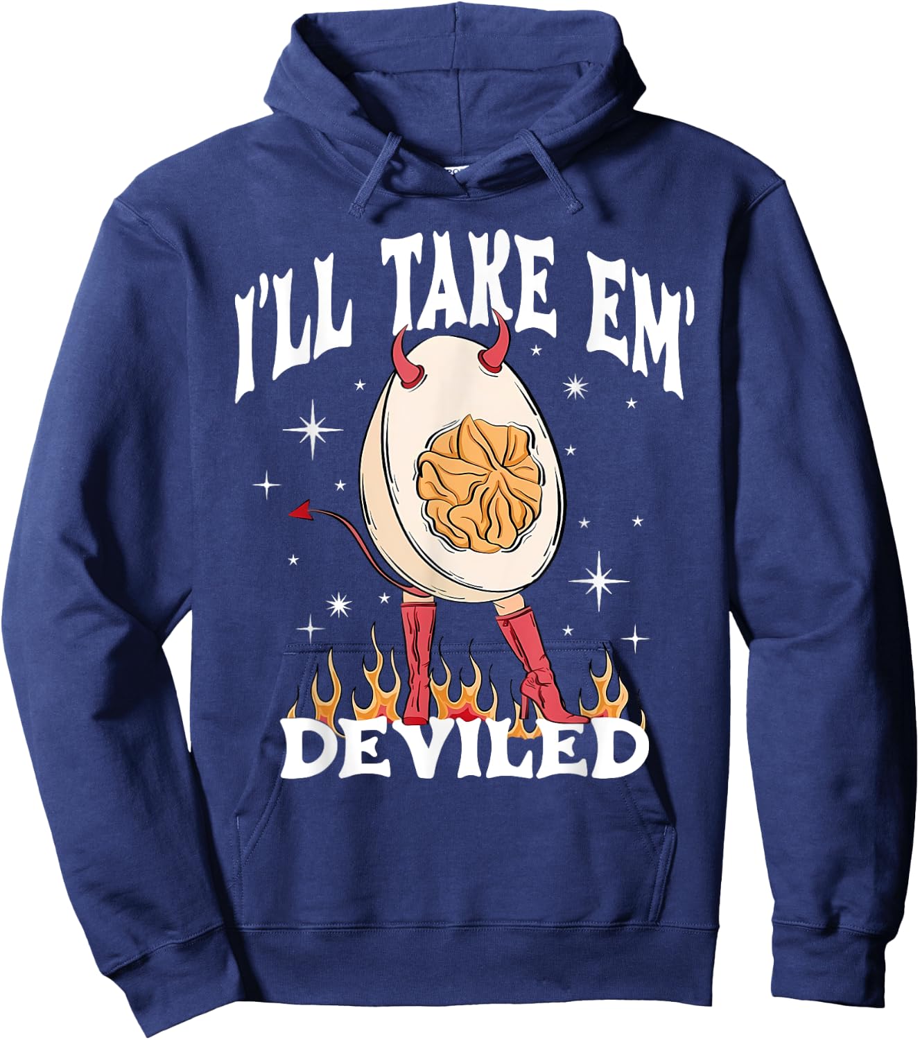 I'll Take Em' Deviled Eggs Retro Halloween - -Adults, Black, Small, Short Sleeve Hoodie - Hoodie | Navy