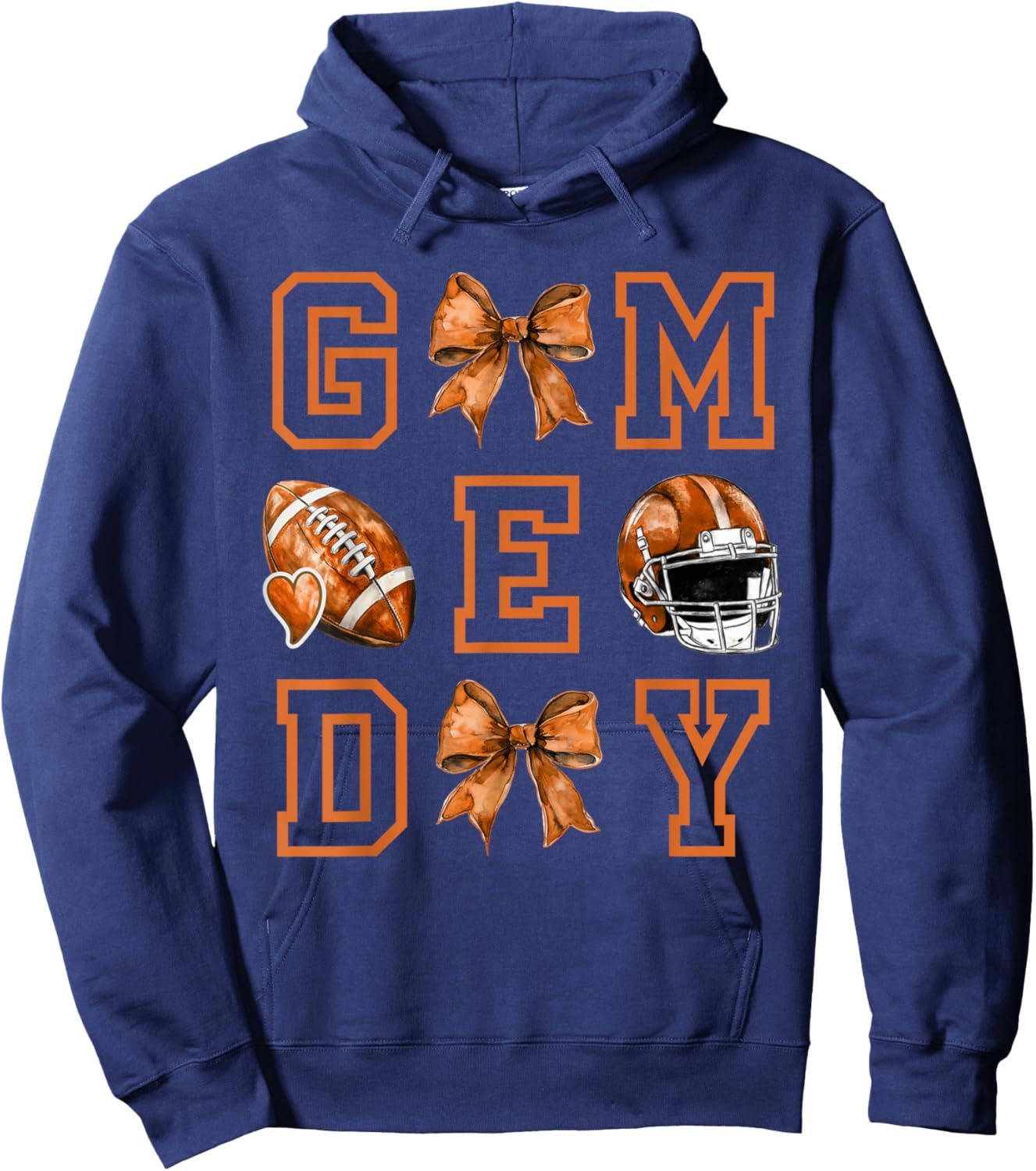 Autumn Coquette Bow Game Day American Football Player Coach Hoodie - Hoodie | Navy