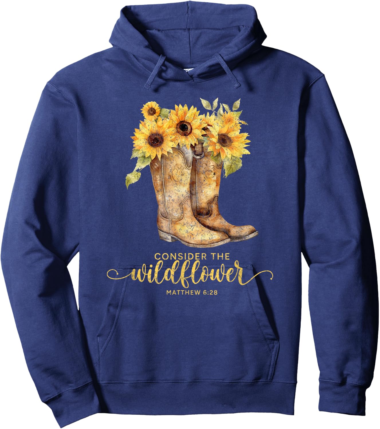 Christian Cowgirl Western Cowboy Sunflower Boots Hoodie - Hoodie | Navy