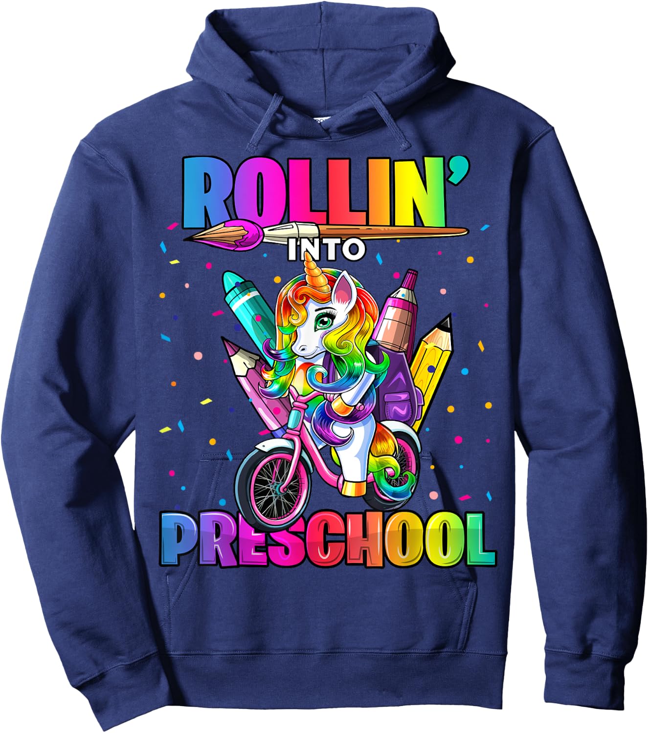 Preschool Unicorn Back to School First Day of School Girls Hoodie - Hoodie | Navy