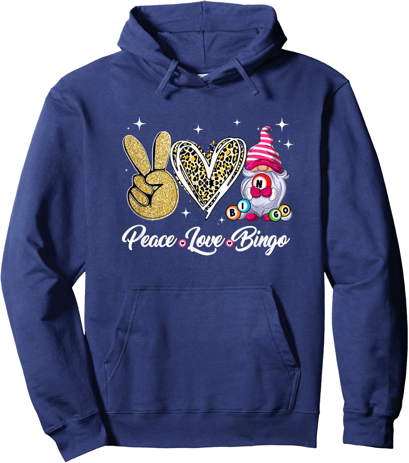 Peace Love Bingo Funny Lucky Design Bingo Gnome Lover Women Hoodie - Hoodie | Navy
