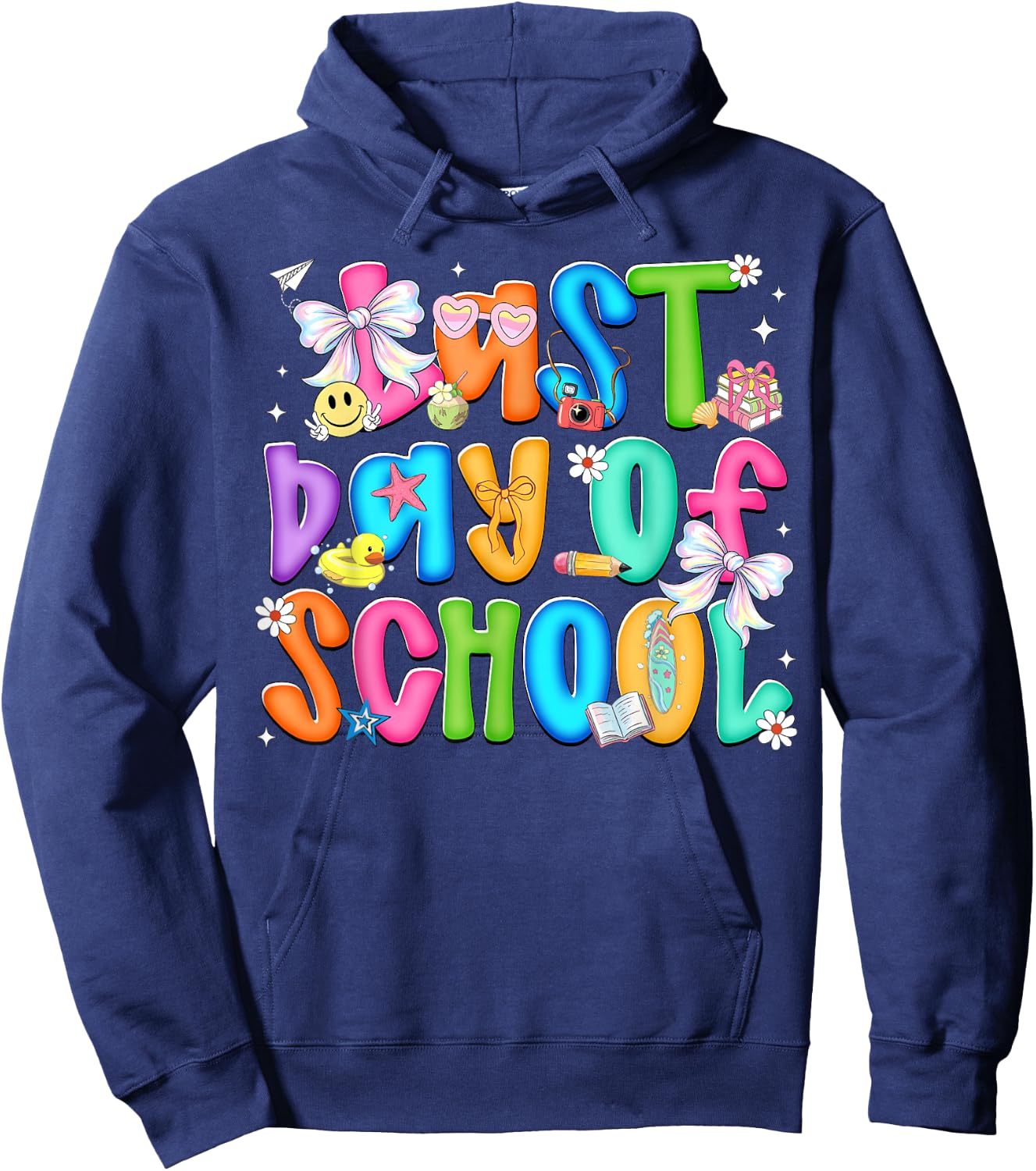 Last Day of School Colorful Coquette Bow Teacher Kids Girls Hoodie - Hoodie | Navy