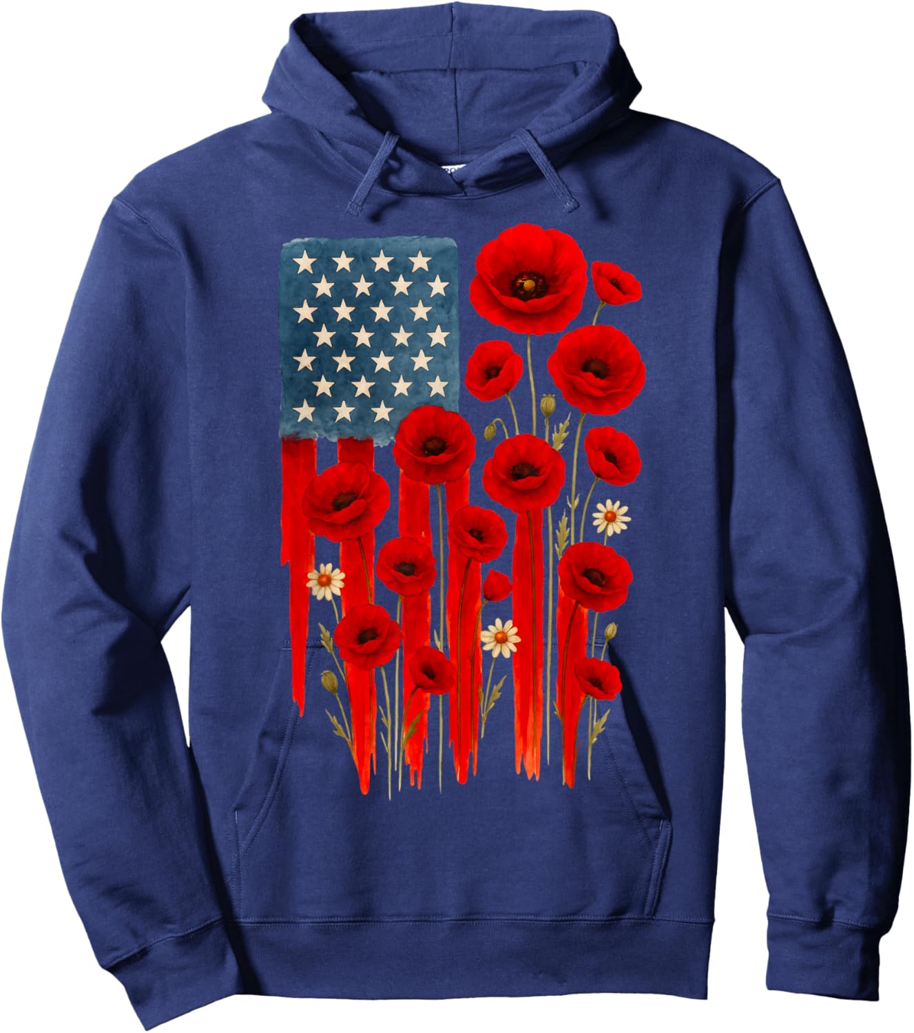 Poppy Flower Veterans Day USA Flag Memorial Day 4TH Of July Hoodie - Hoodie | Navy