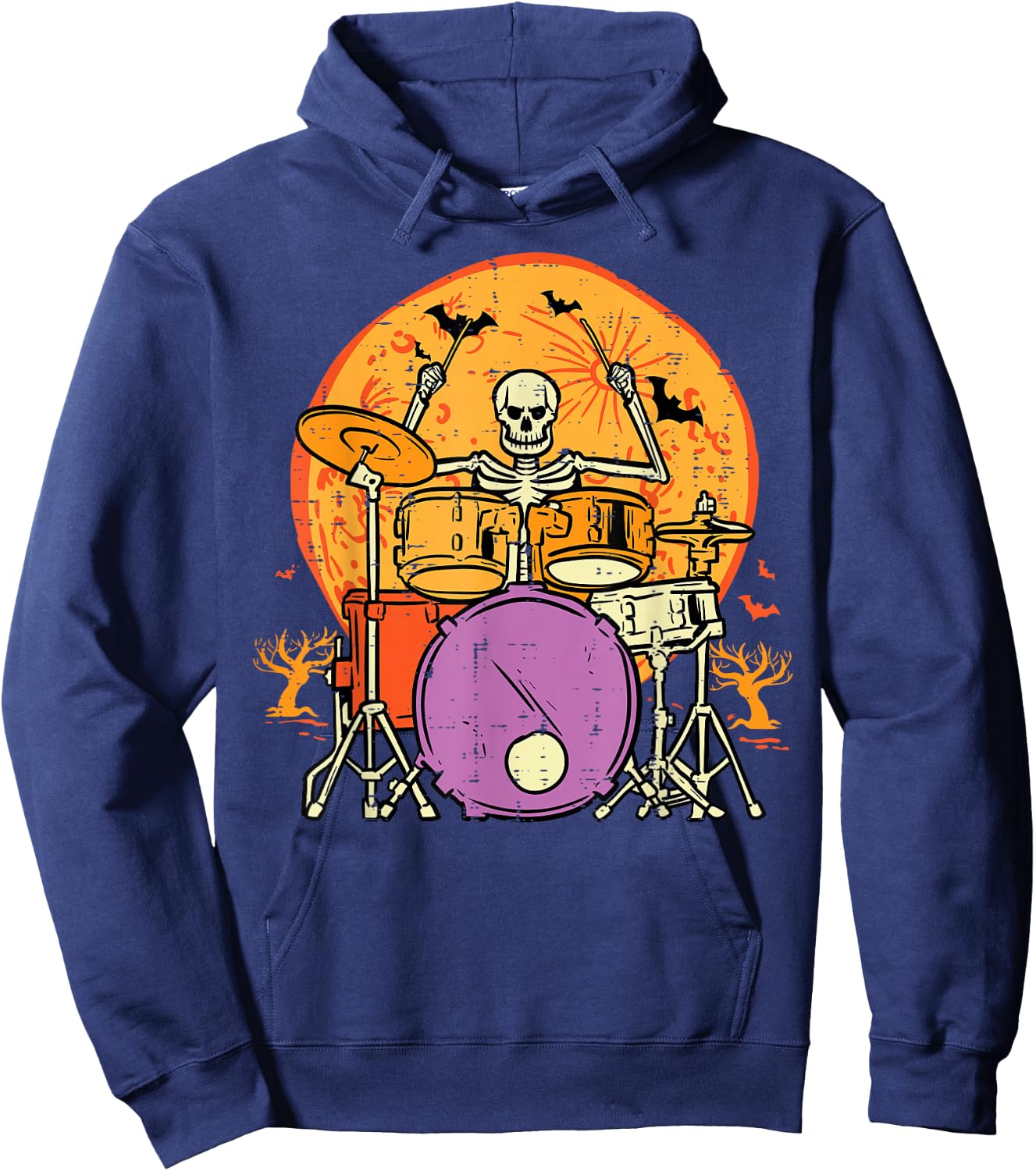 Halloween Skeleton Drummer Costume Rock Rocker Men Boys Kids Hoodie - Hoodie | Navy