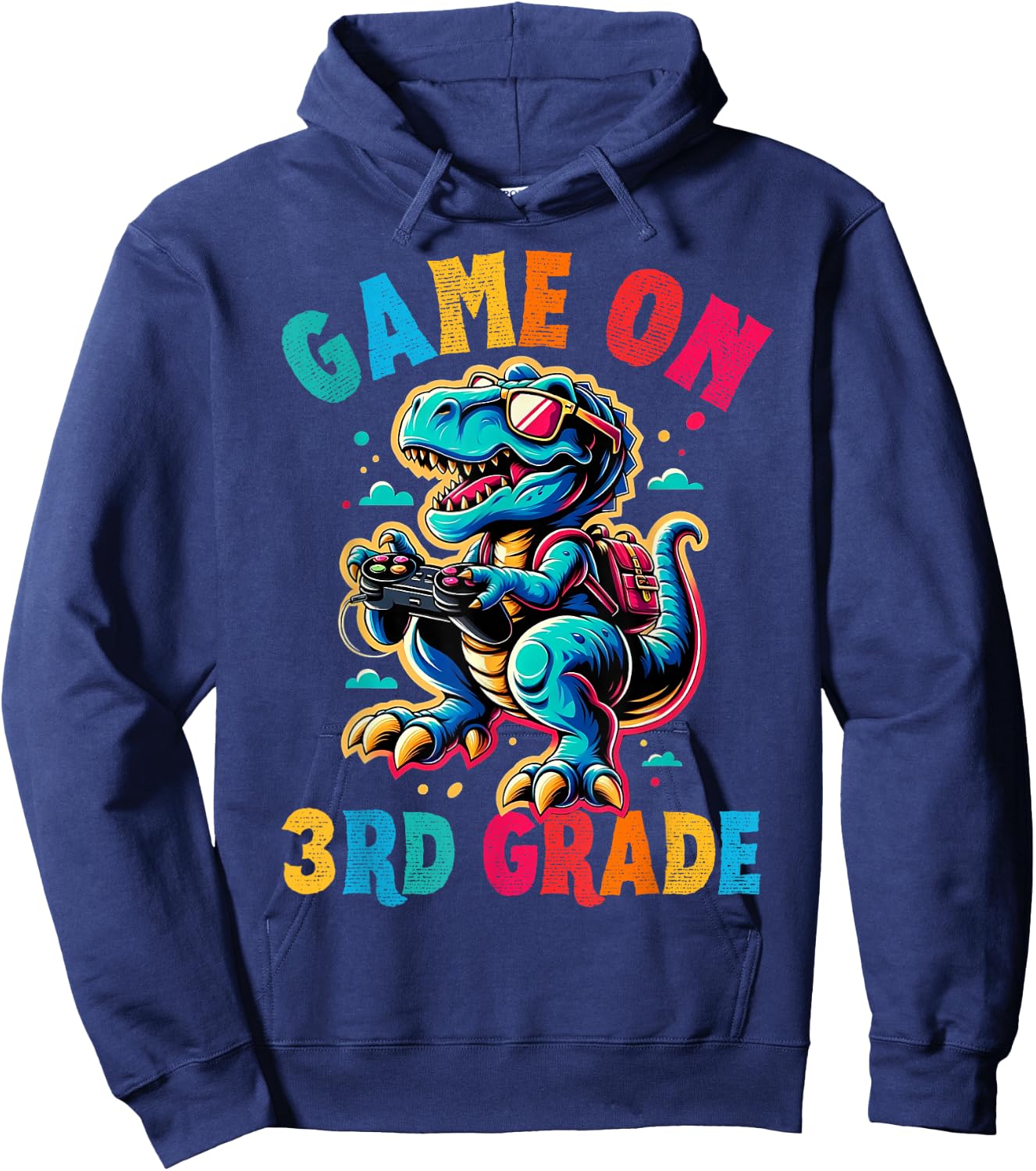 Dinosaur video games back to School 3rd grade boys Game on Hoodie - Hoodie | Navy