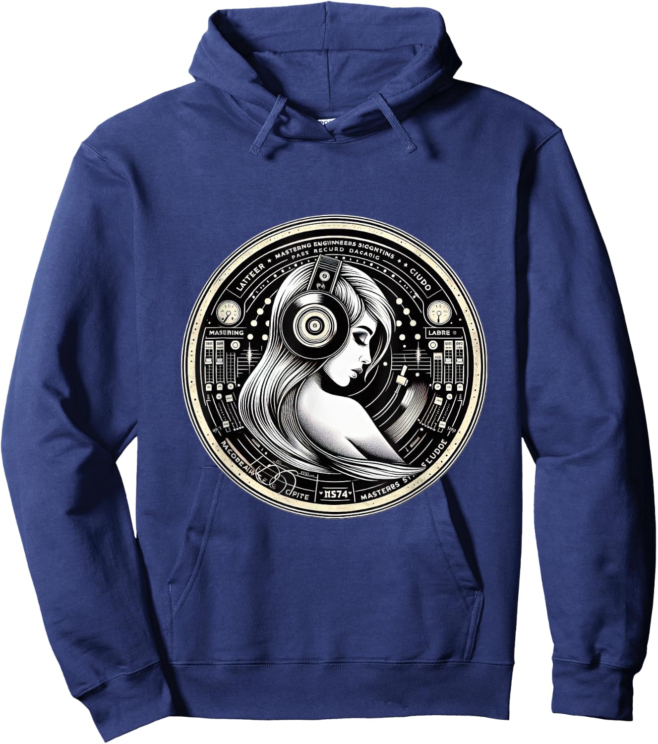 Vinyl Record Beautiful Woman Headphones Hoodie - Hoodie | Navy
