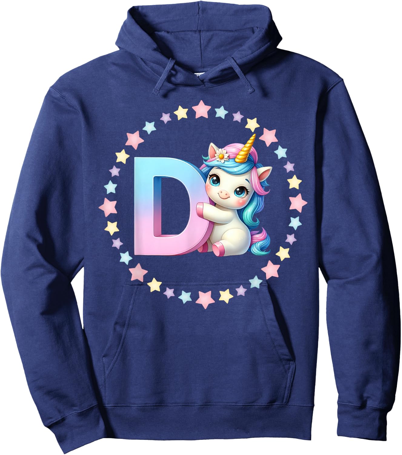Unicorn Letter D Initial Rainbow Monogram for Girls and Kids Hoodie - Hoodie | Navy