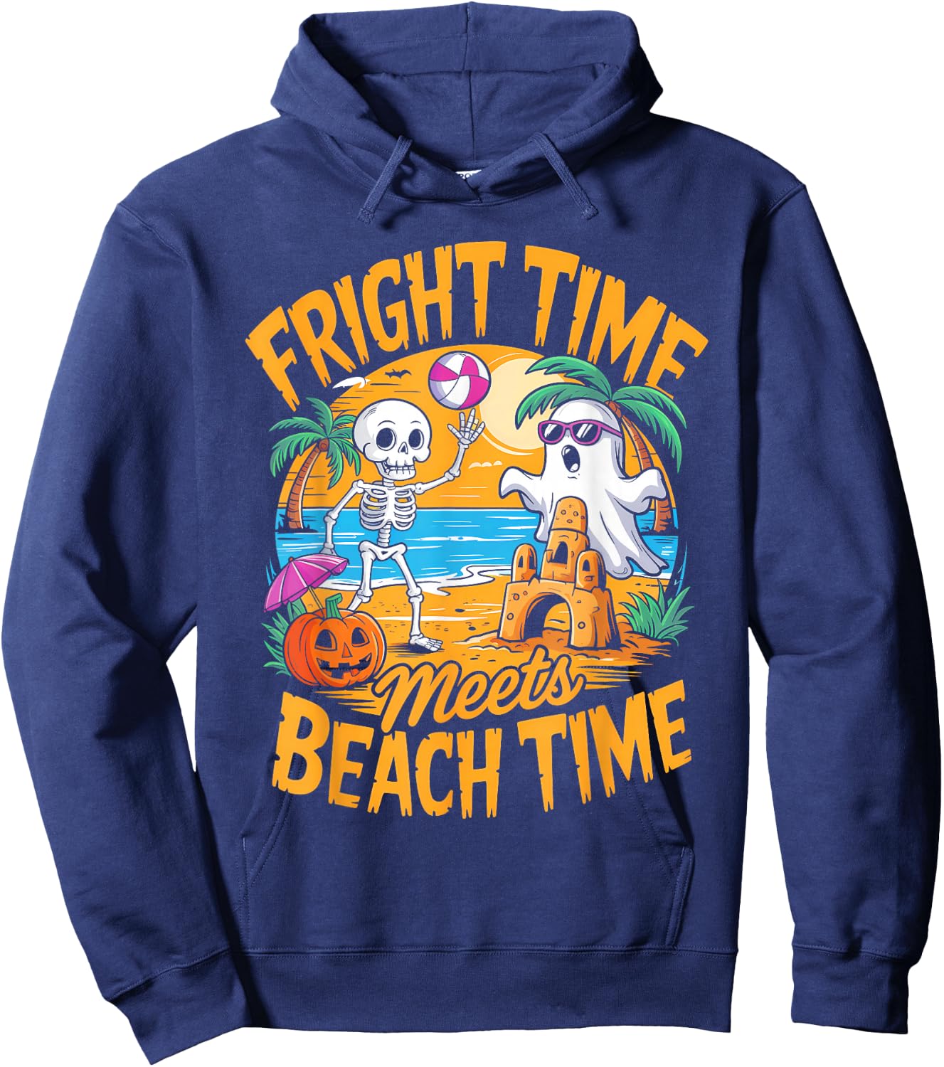 Cute Summerween Ghost Funny Beach Halloween Hoodie - Hoodie | Navy