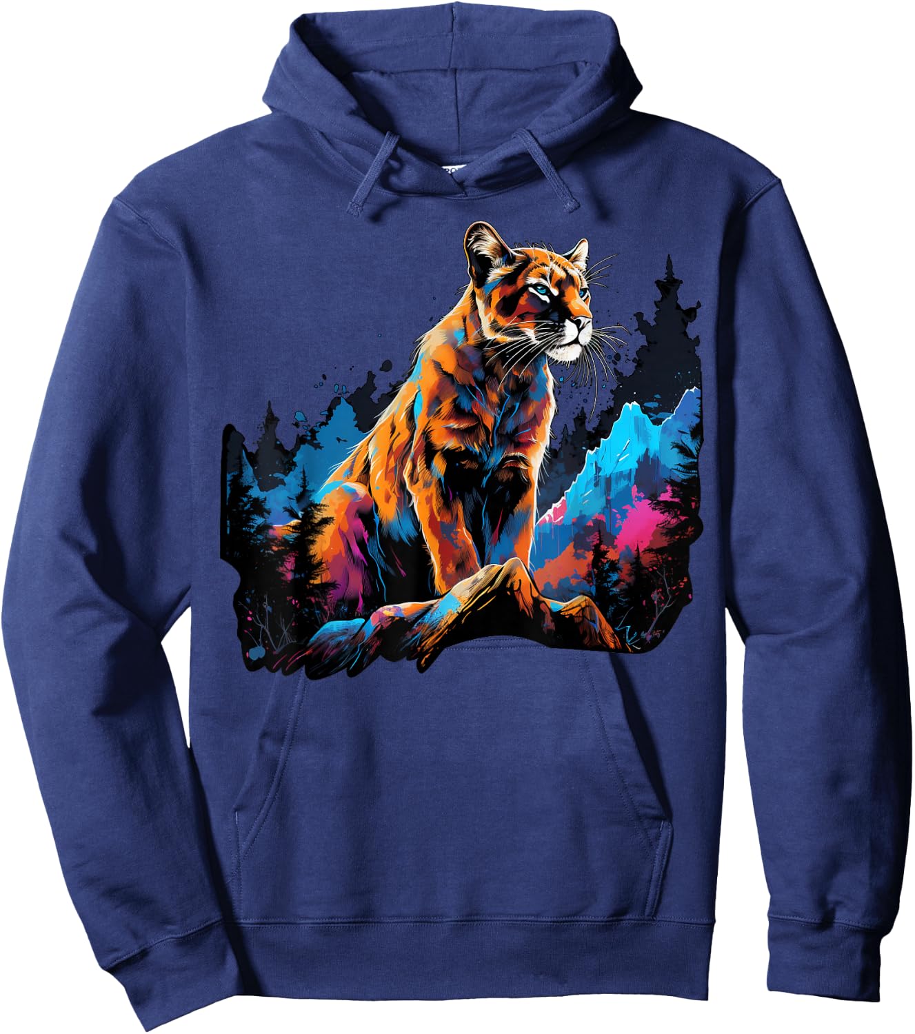 Cool Lion Cougar on colorful painted Mountain Lion Cougar Hoodie - Hoodie | Navy