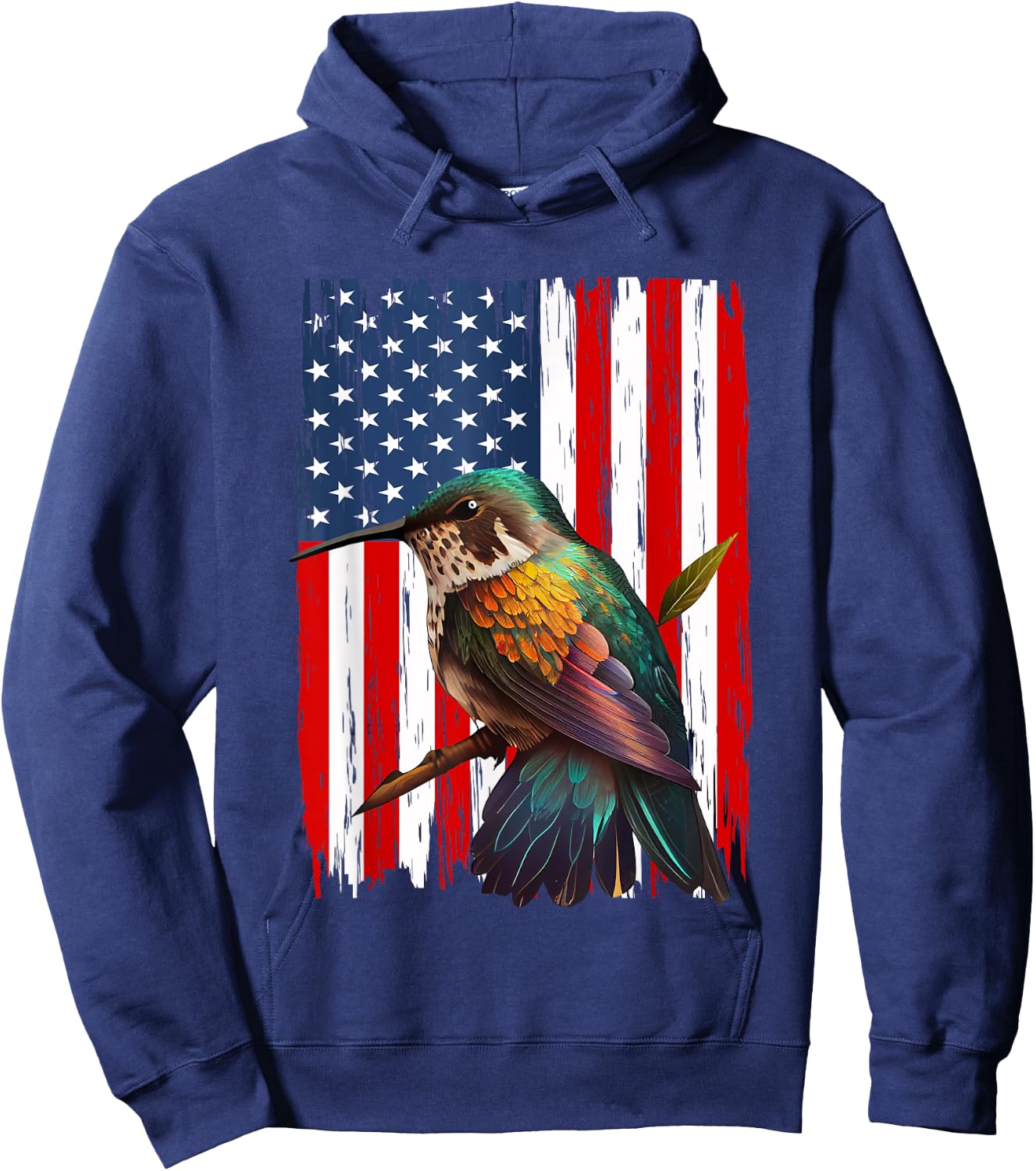 Hummingbird American Flag Bird Lover 4th Of July Men Women Hoodie - Hoodie | Navy