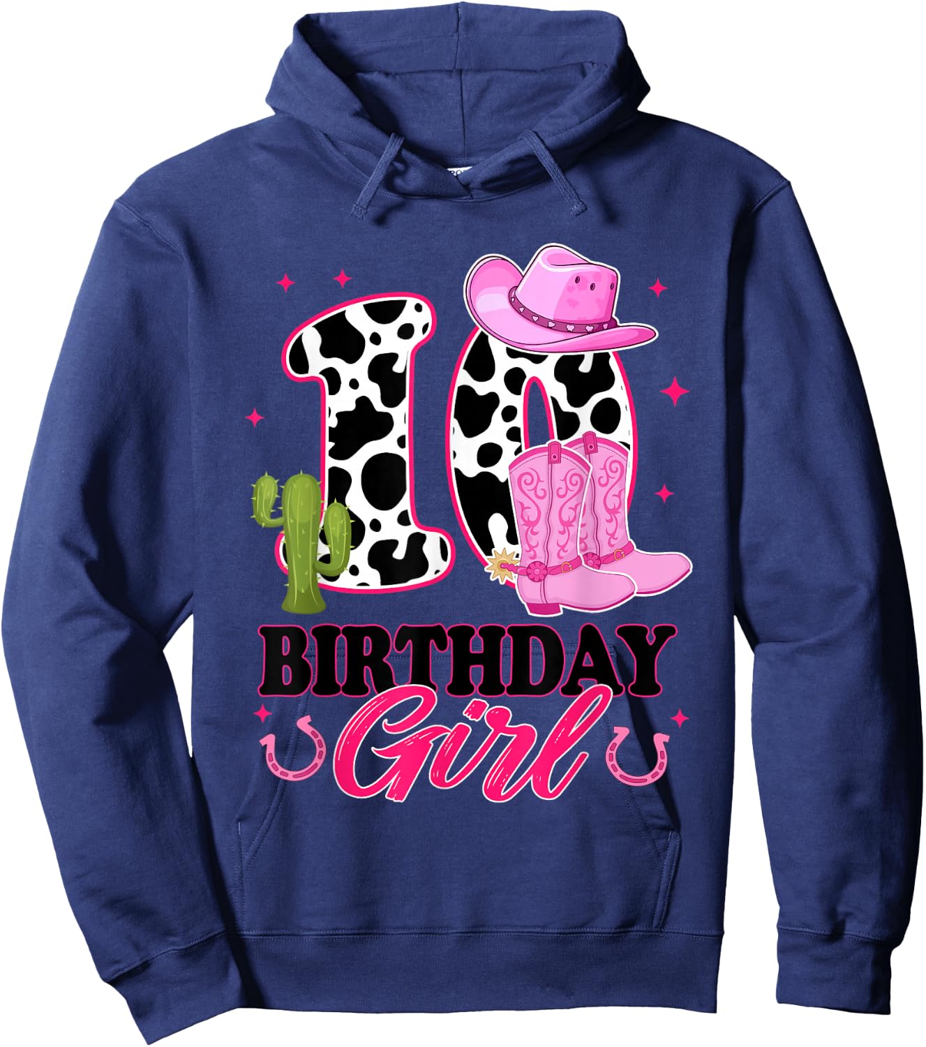 10th Birthday Girl Rodeo Western 10 Year Old Cowgirl Hoodie - Hoodie | Navy