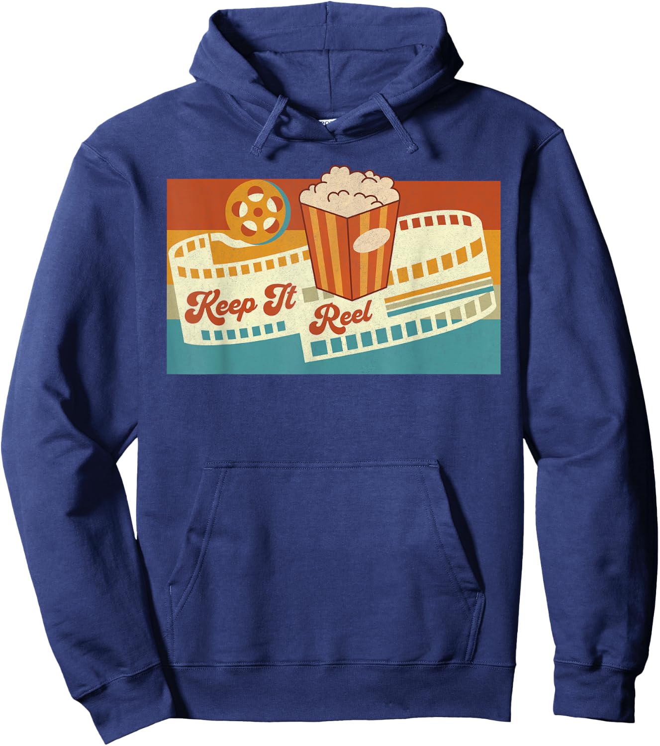 Keep It Reel Movie Theater Film Buff Cinephile Filmmaker 70s Hoodie - Hoodie | Navy