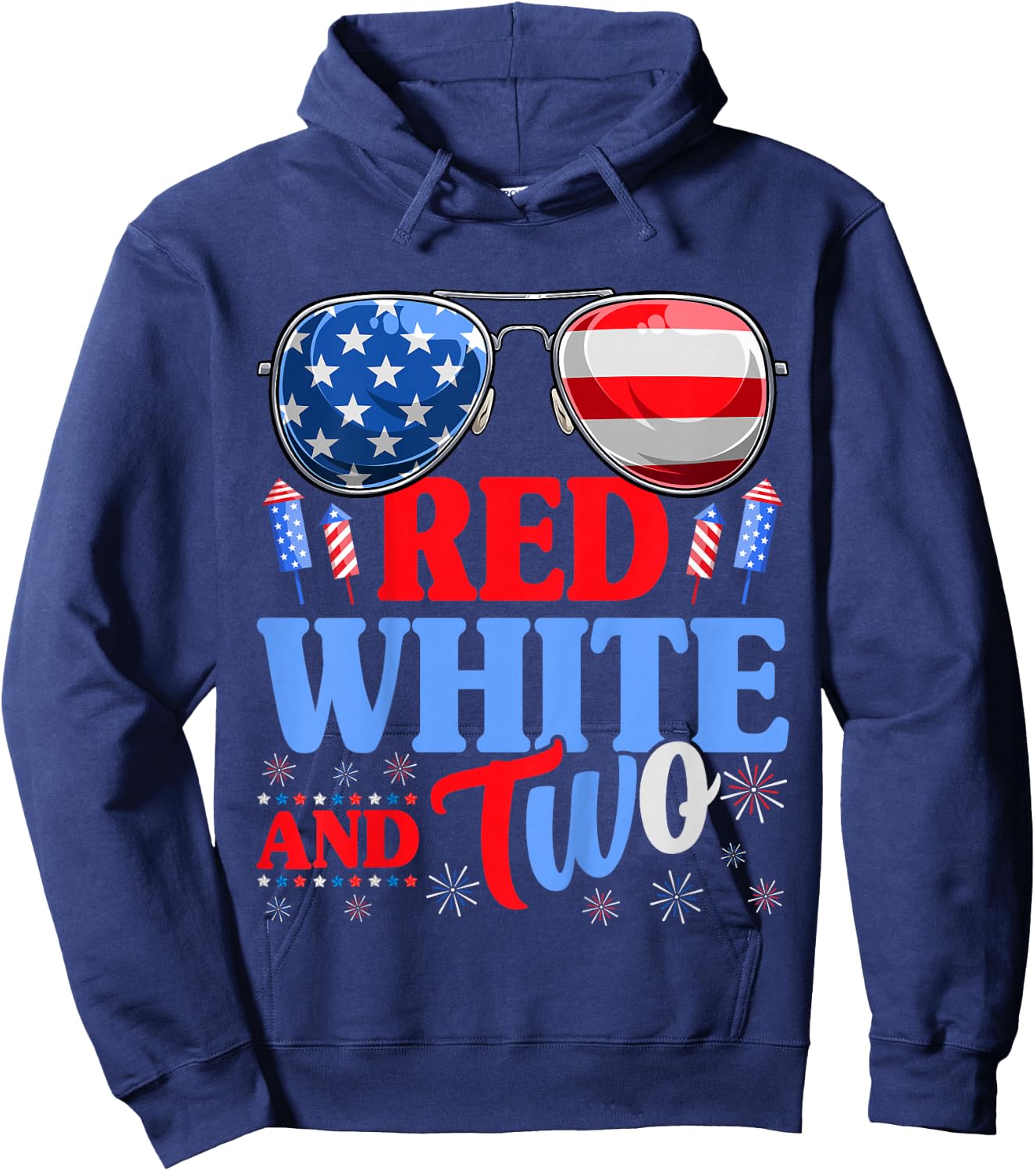 Kids Red White And Two 4th Of July 2nd Birthday Party Kids Hoodie - Hoodie | Navy