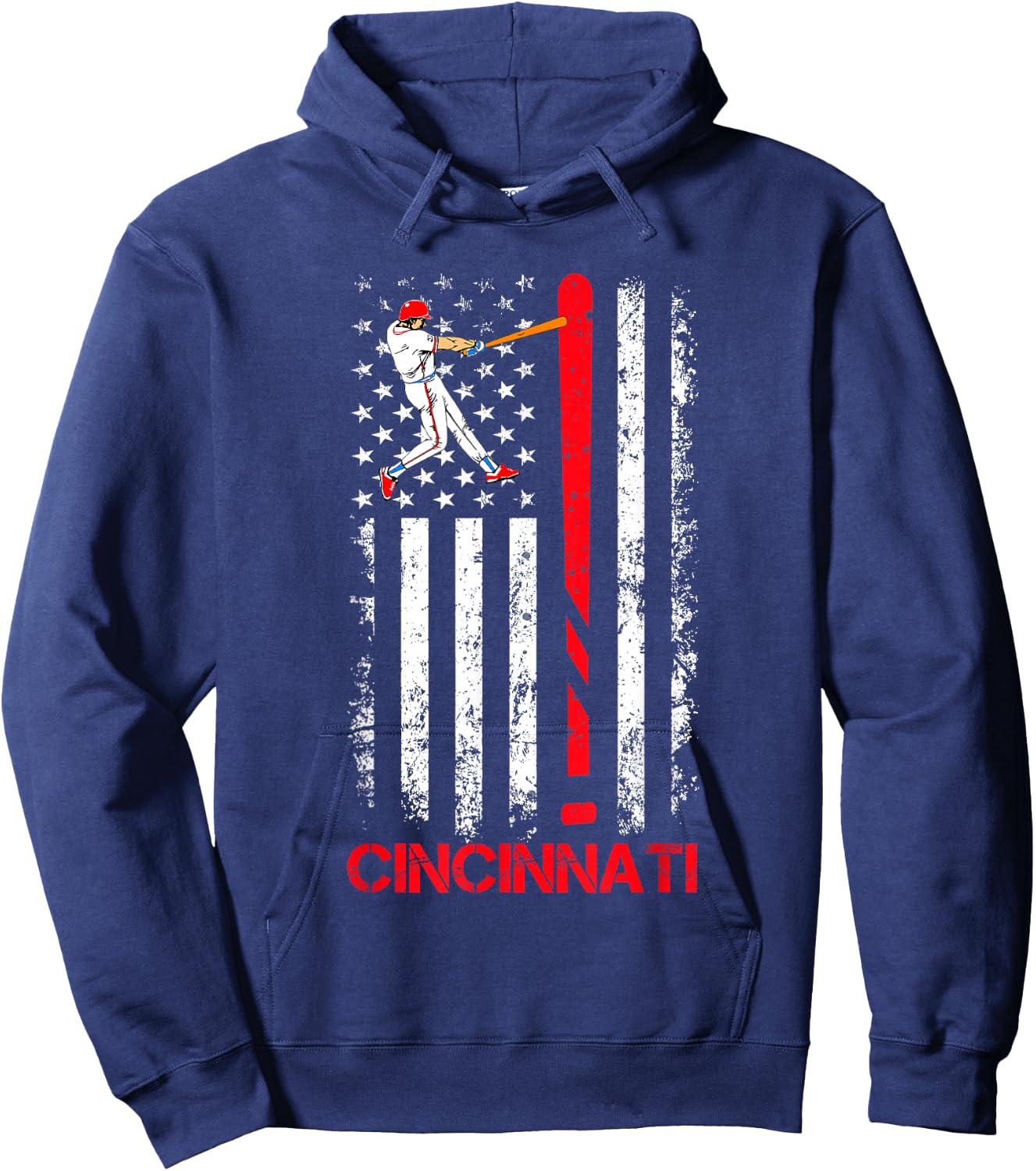 Vintage Cincinnati Baseball American US Flag Premium Hoodie - Hoodie | Navy