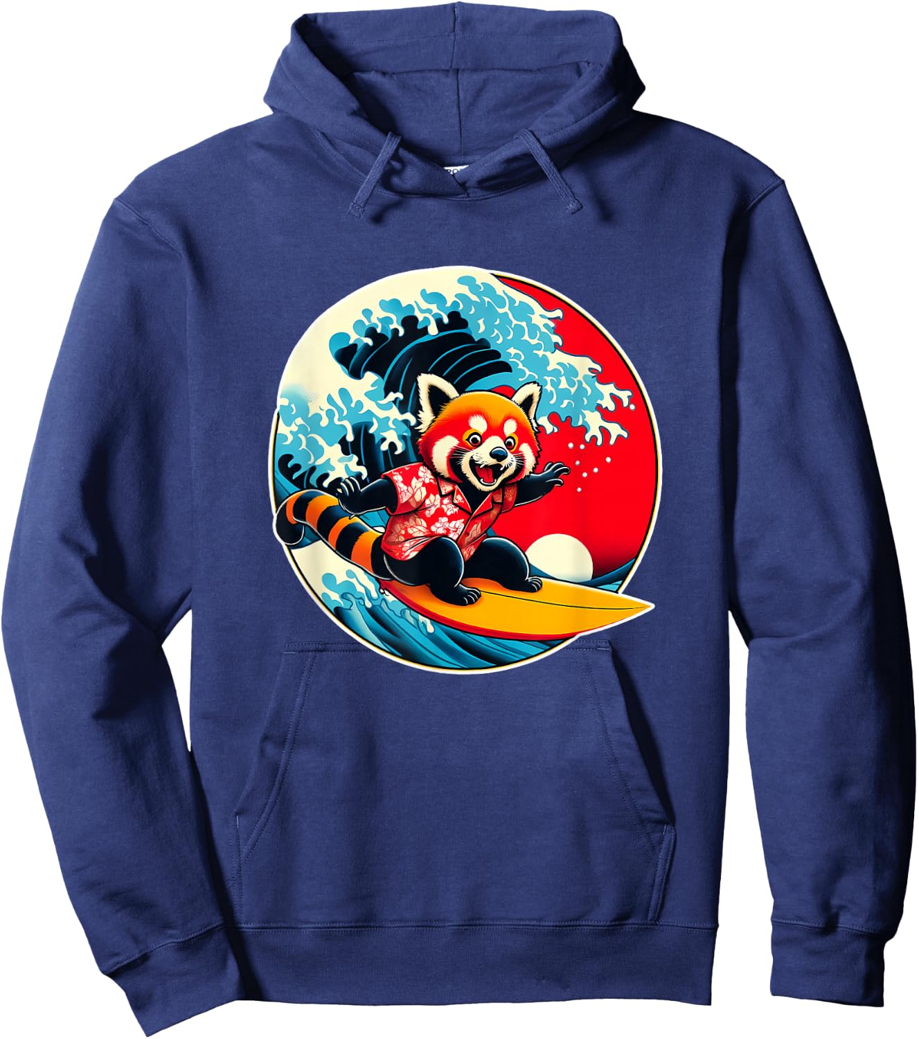 Great Wave Kanagawa Red Panda Surfing Hoodie - Hoodie | Navy
