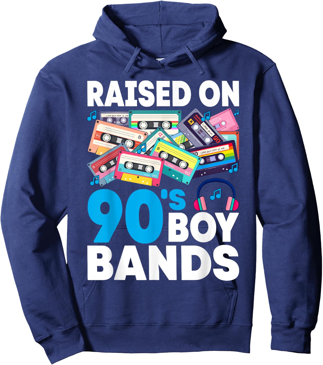 Raised On 90s Boy Bands Cassette Tape Retro Hoodie - Hoodie | Navy