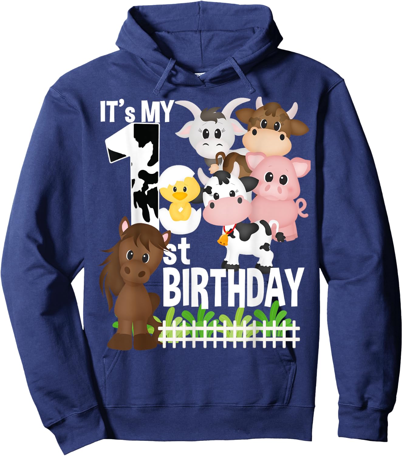 It's My 1st Birthday Party Farm Animals Barnyard Theme Bday Hoodie - Hoodie | Navy