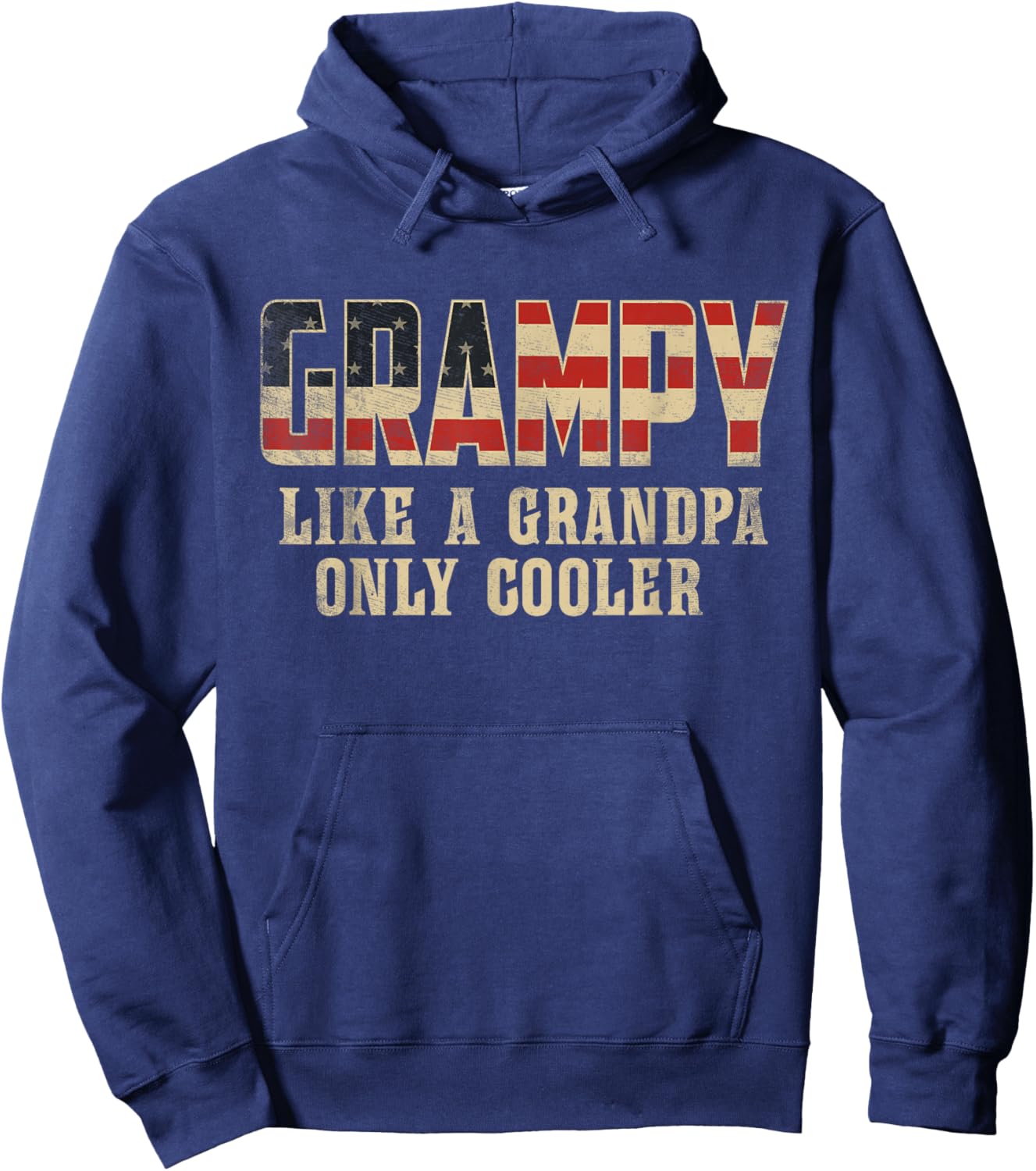 Grampy Like A Grandpa Only Cooler Vintage American Flag Hoodie - Hoodie | Navy