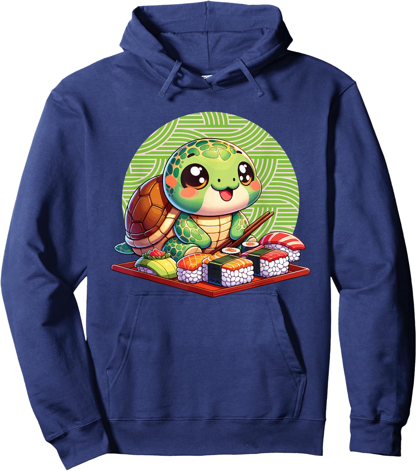 Red Eared Slider Eating Sushi, Kawaii Red Eared Slider Hoodie - Hoodie | Navy