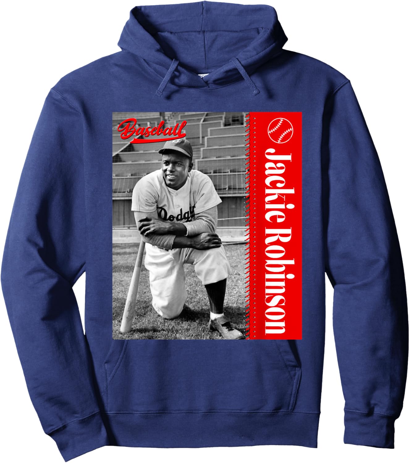 Baseball Freaks Jackie Robinson Baseball Theme - Black, Small, -Adults, Short Sleeve Hoodie - Hoodie | Navy