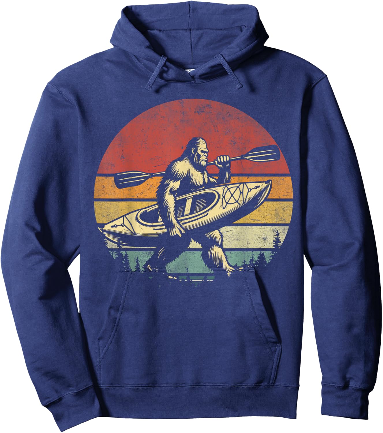 Funny Retro Bigfoot Kayaking Cool Vintage Sasquatch Kayaking , Small, Black Hoodie - Hoodie | Navy