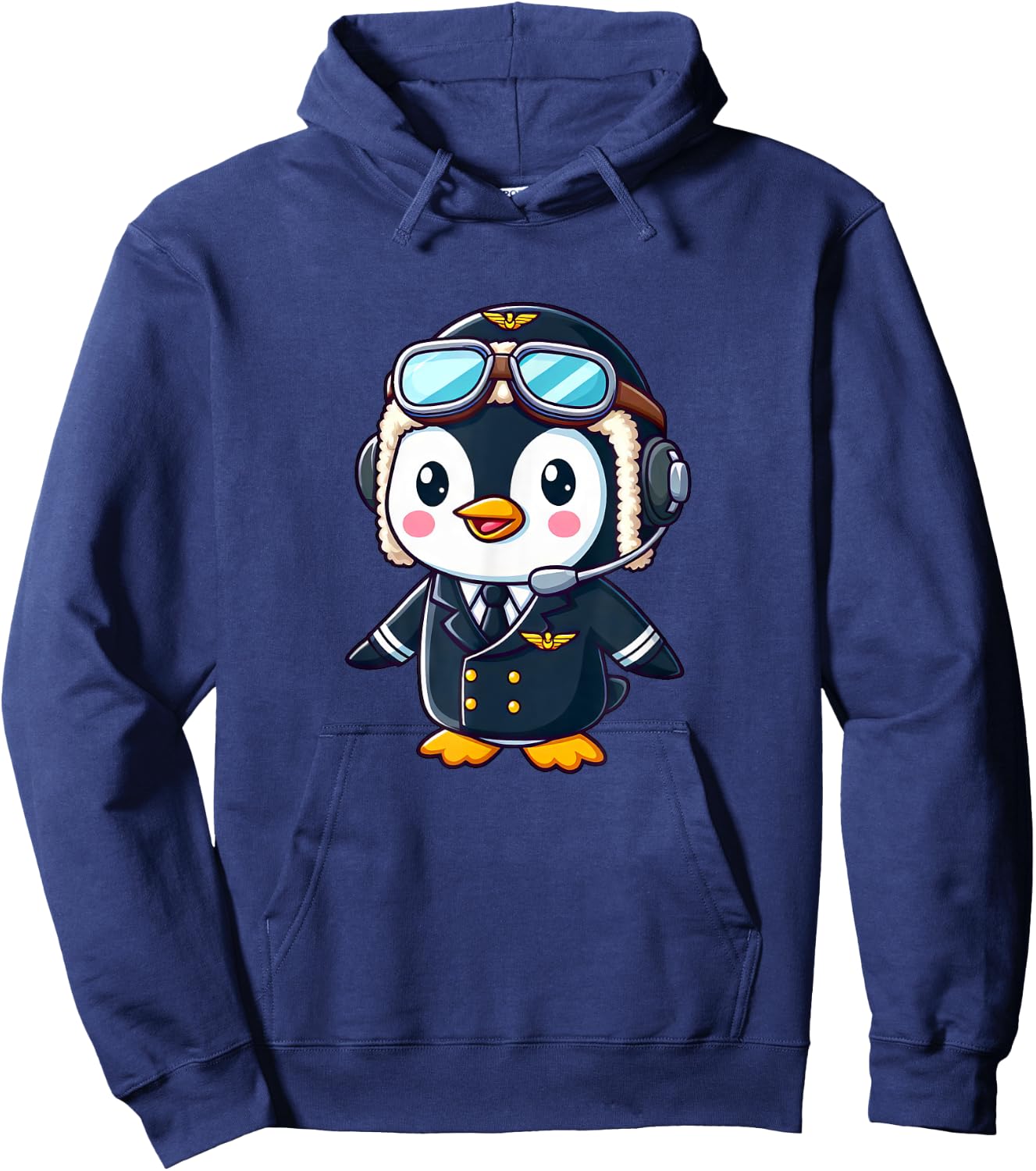 Penguin Cartoon Pilot Flying Airplane Hoodie - Hoodie | Navy