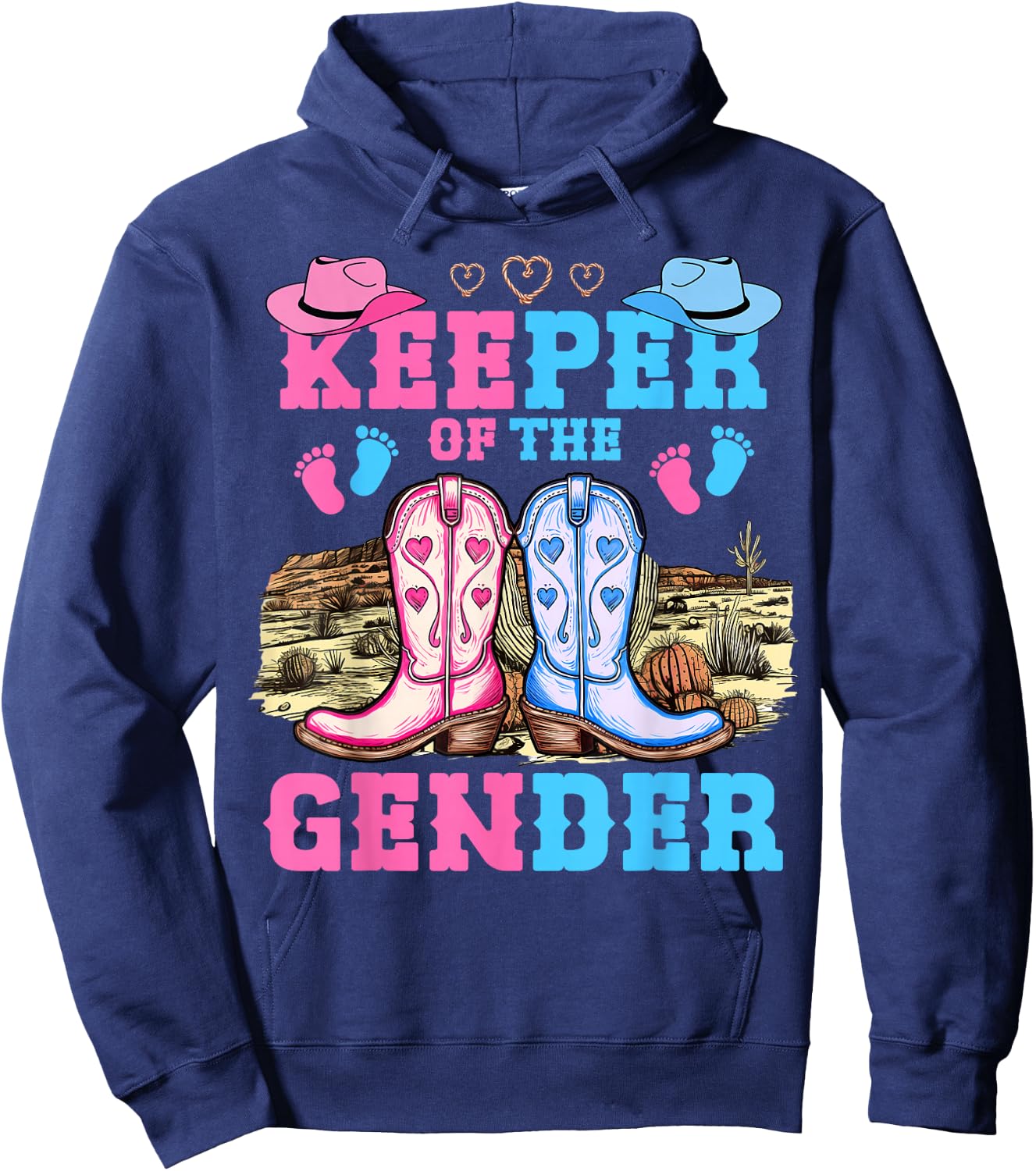 Cute Keeper of The Gender Reveal Baby Boots Western Theme Hoodie - Hoodie | Navy