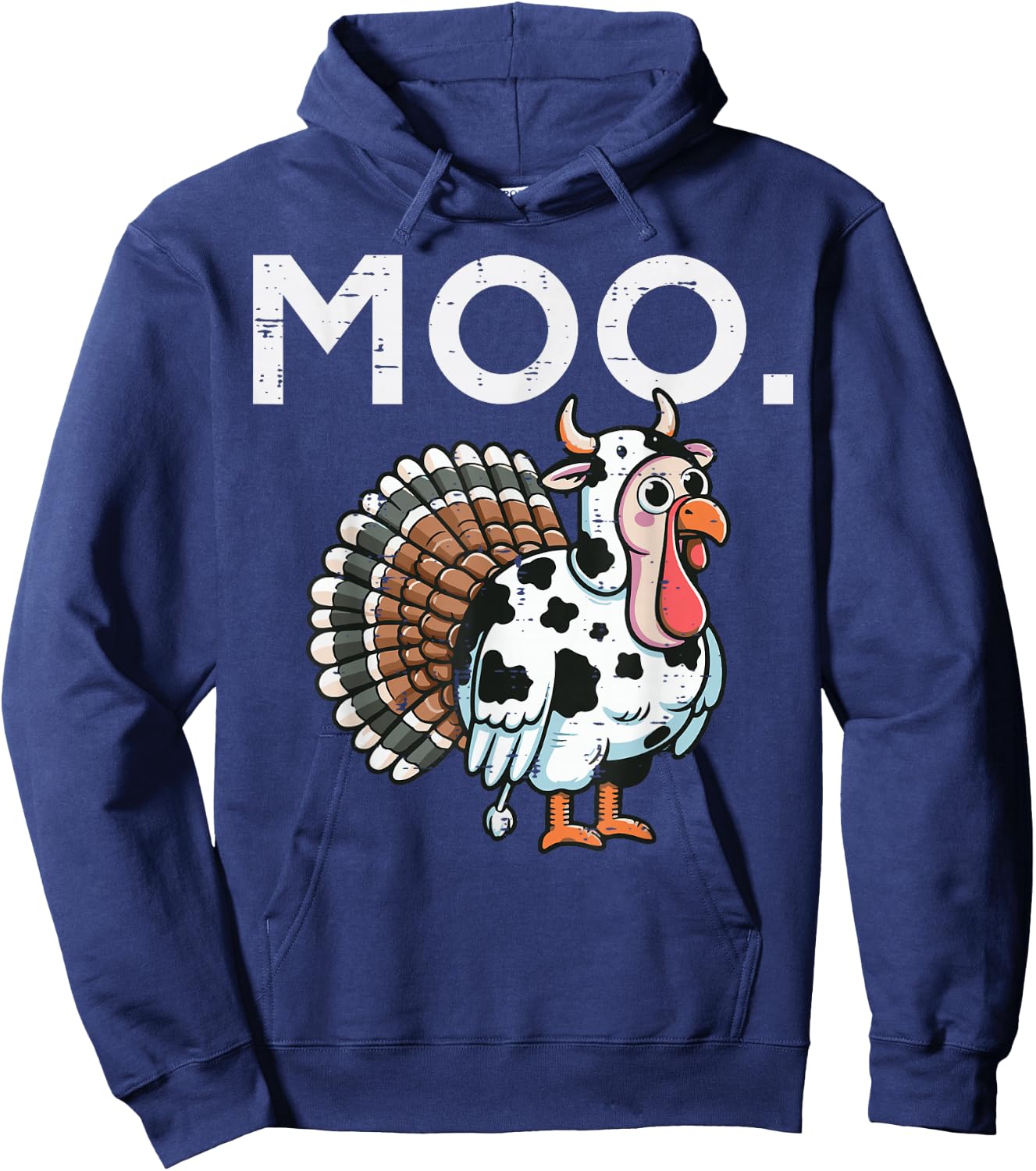 Thanksgiving Moo Turkey Cow Funny Fall Farm Men Women Kids Hoodie - Hoodie | Navy