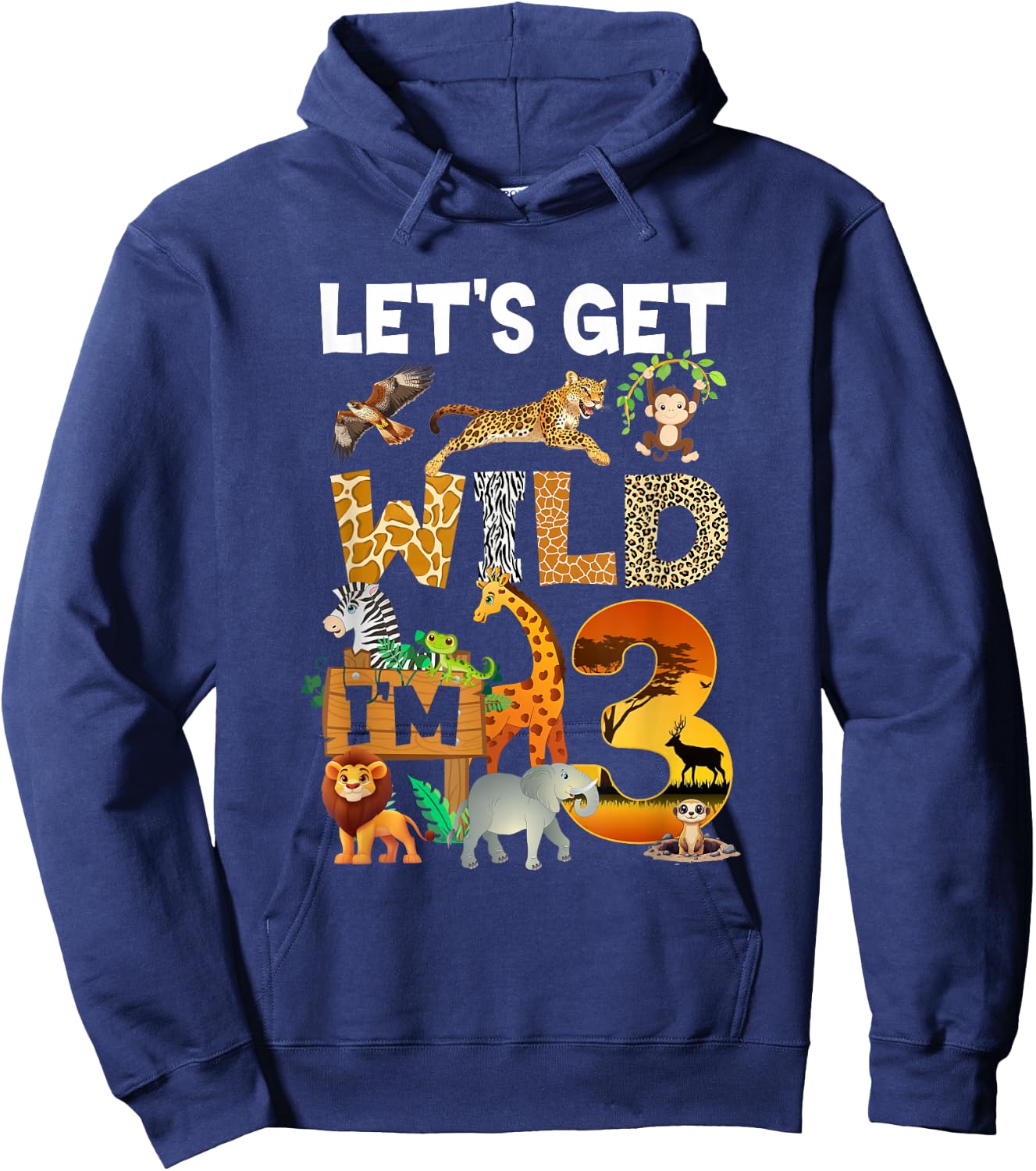 3 Year Old Zoo Birthday Safari Jungle Animal 3Rd Bday Hoodie - Hoodie | Navy