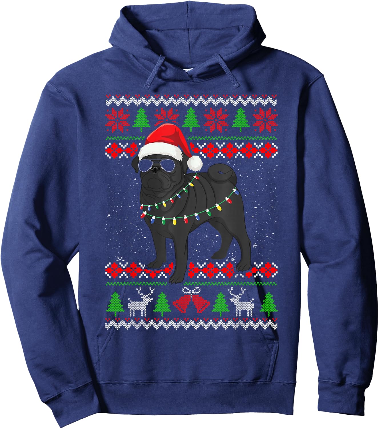 Black Pug Christmas Tree Dog Mom Dad Ugly Sweater Christmas Hoodie - Hoodie | Navy