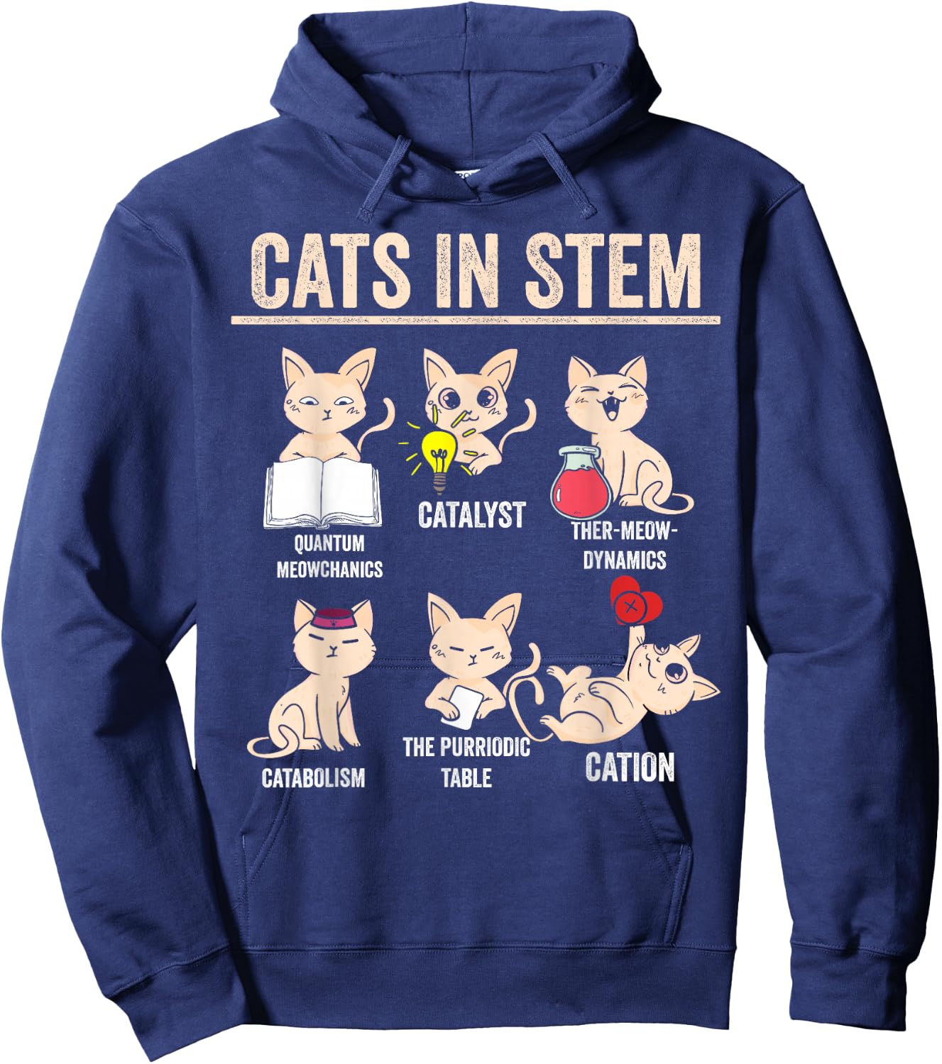 Science Meme Cats in Stem Funny Teacher Cat Lover Scientist Hoodie - Hoodie | Navy