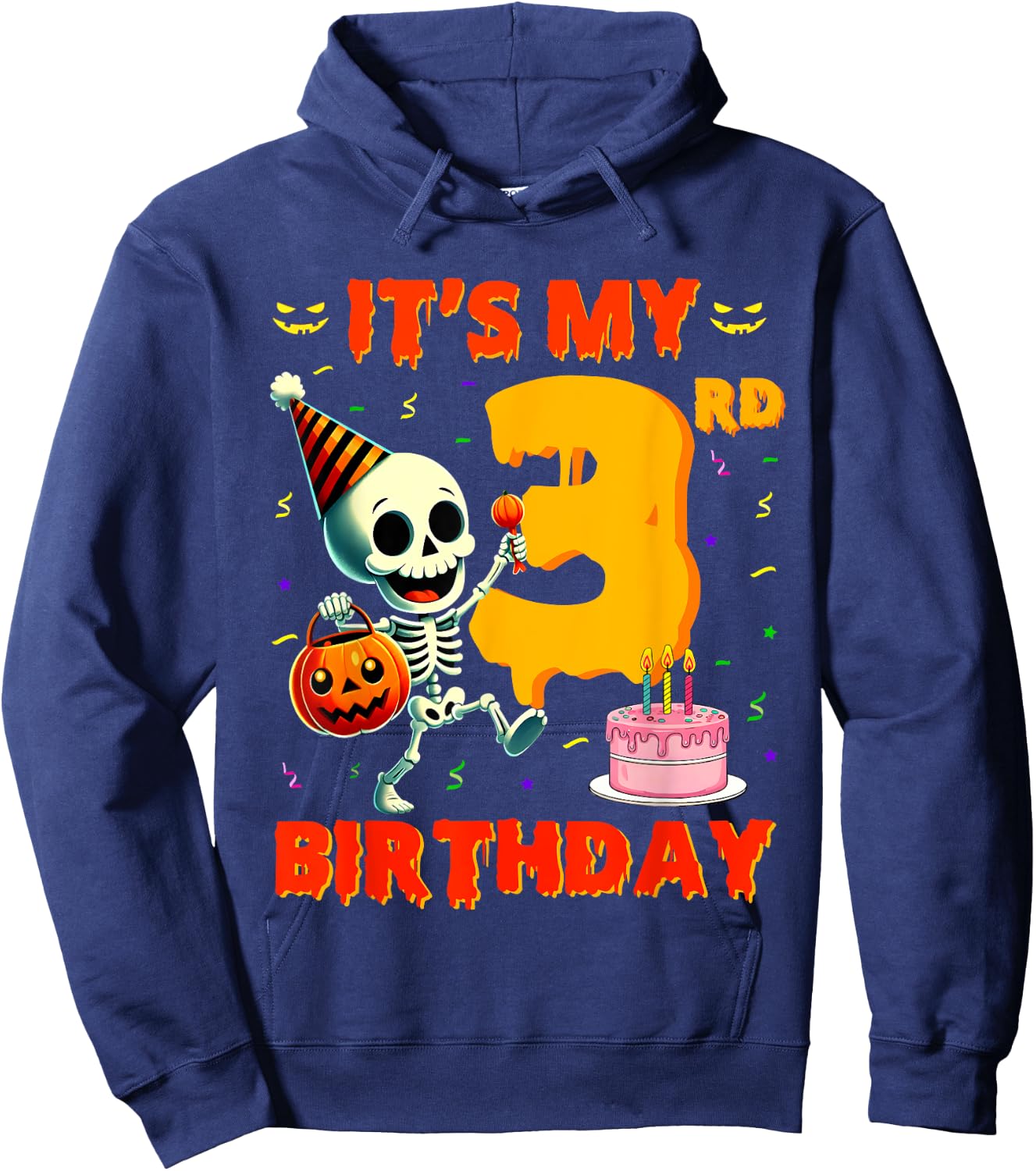 Kids Boo It's My 3rd Birthday Halloween Skeleton 3 Years Old Hoodie - Hoodie | Navy