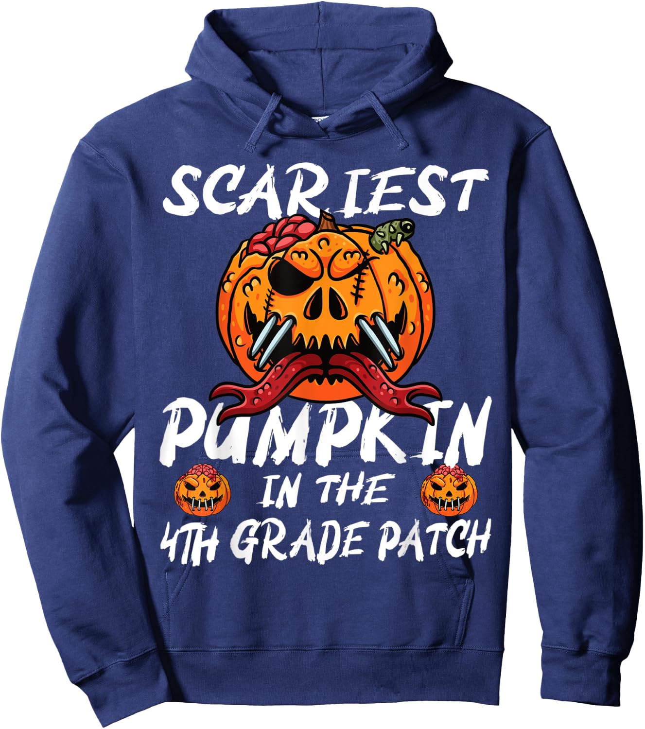 Kids Scariest Pumpkin 4th Grade Patch School Halloween Boy Hoodie - Hoodie | Navy