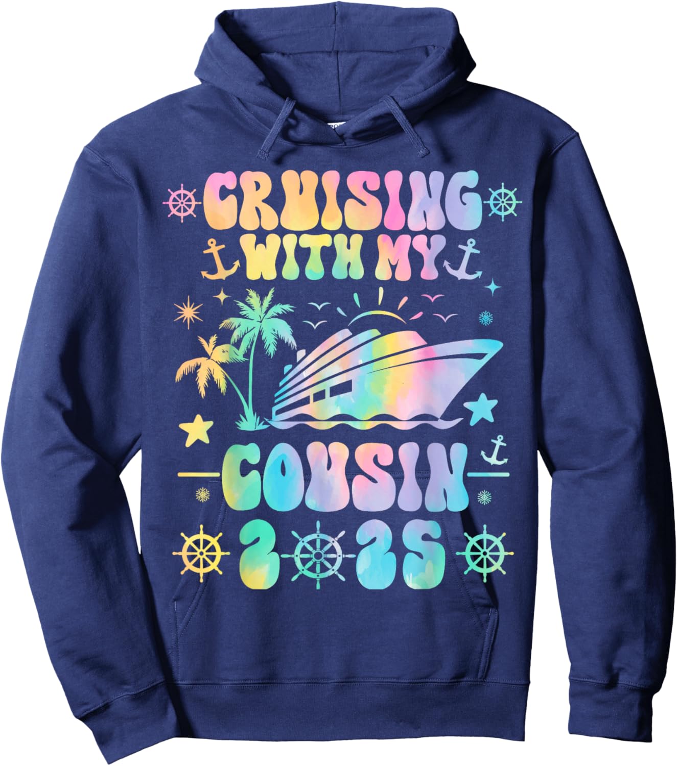 Cruising With My Cousin 2025 Matching Family Cruise Tie Dye Hoodie - Hoodie | Navy