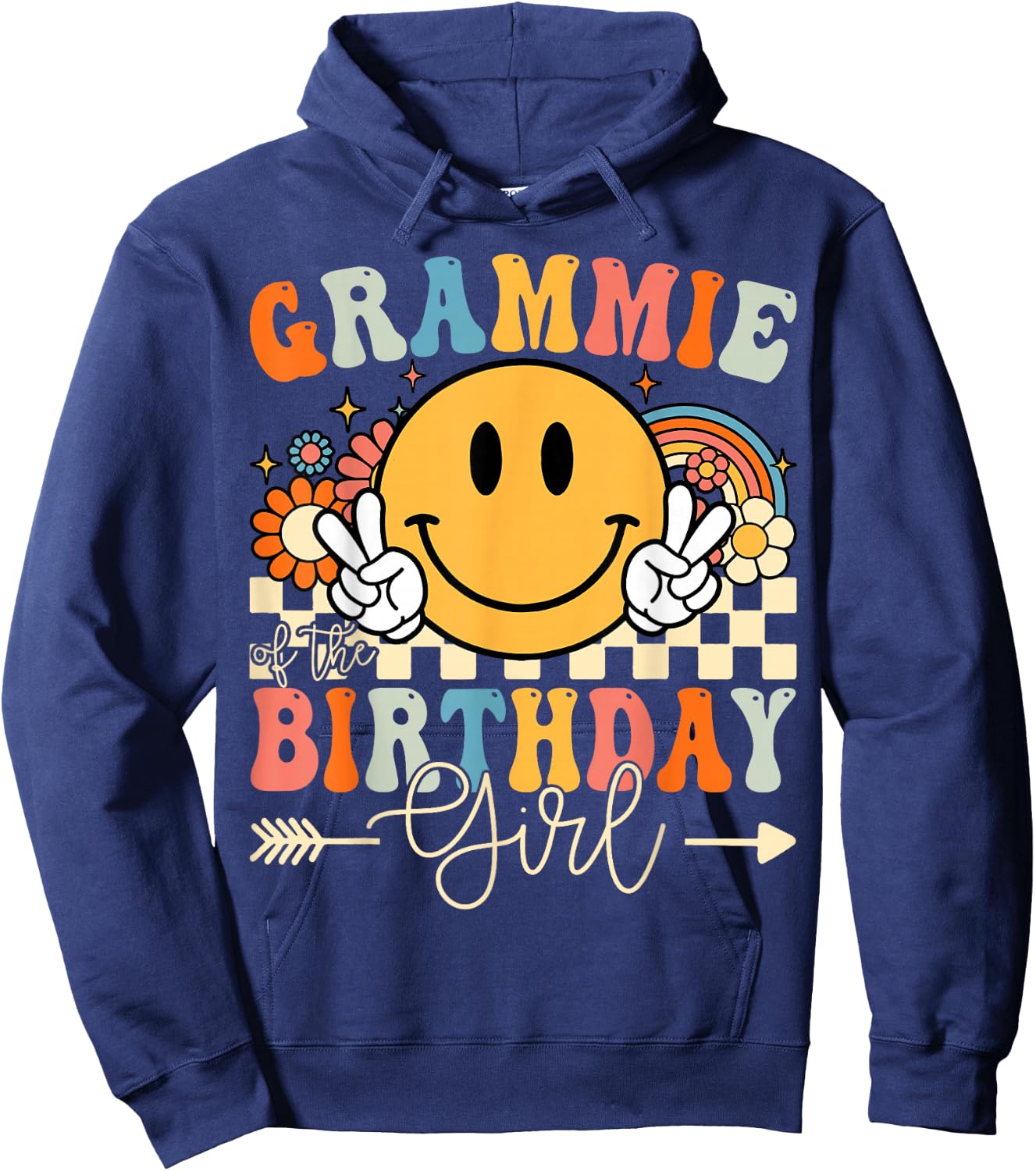 Grammie Of The Birthday Girl Groovy Retro Vintage Hoodie - Hoodie | Navy