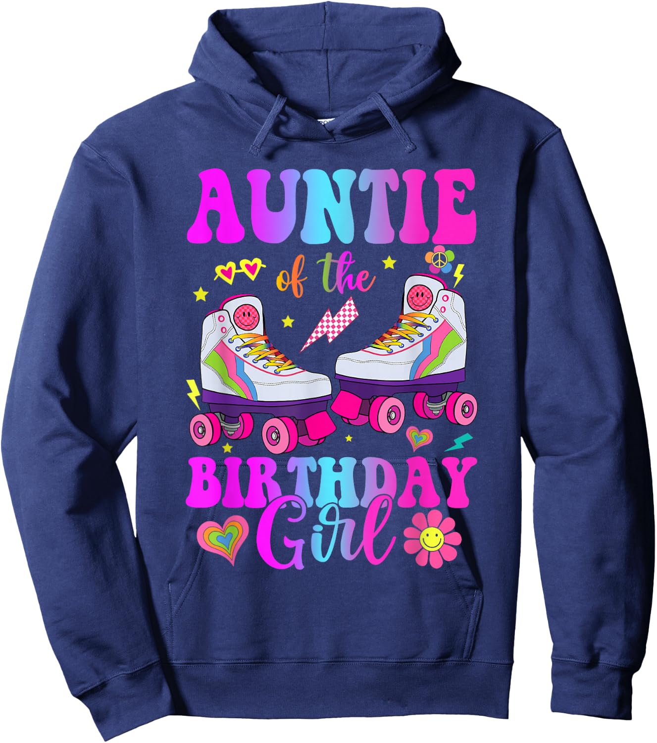 Let's Roll Auntie of the Birthday girl Roller Skate Birthday Hoodie - Hoodie | Navy