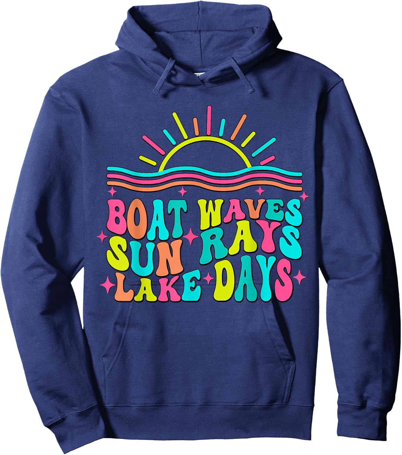 Boat Waves Sun Rays Lake Days Retro Summer vacation Hoodie - Hoodie | Navy