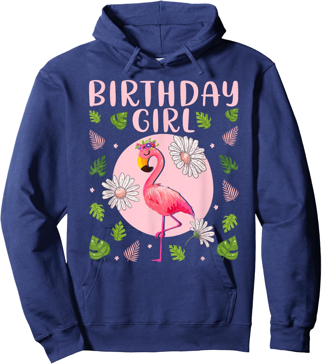 Flamingo Lover Birthday Girl - Floral Flamingo Birthday Girl Hoodie - Hoodie | Navy