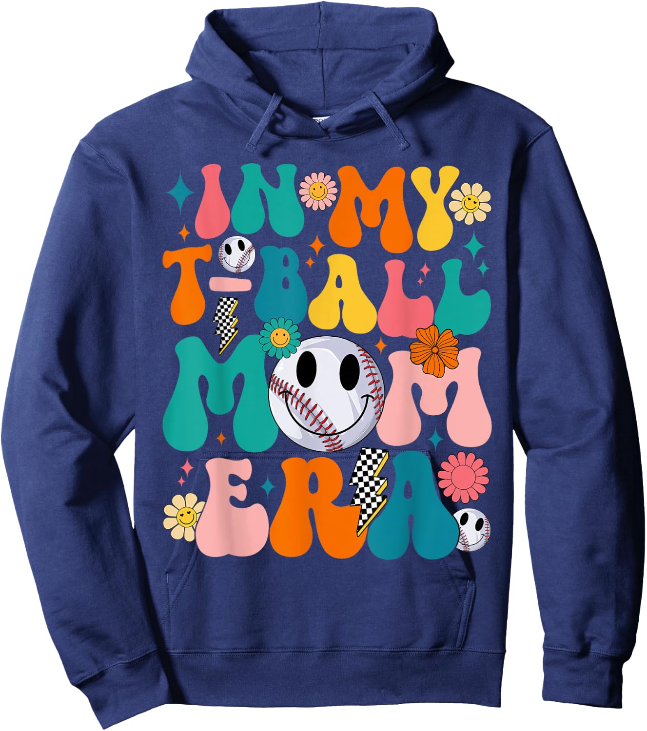 Groovy In My T-Ball Mom Era Baseball Mom Mama Mothers Day Hoodie - Hoodie | Navy