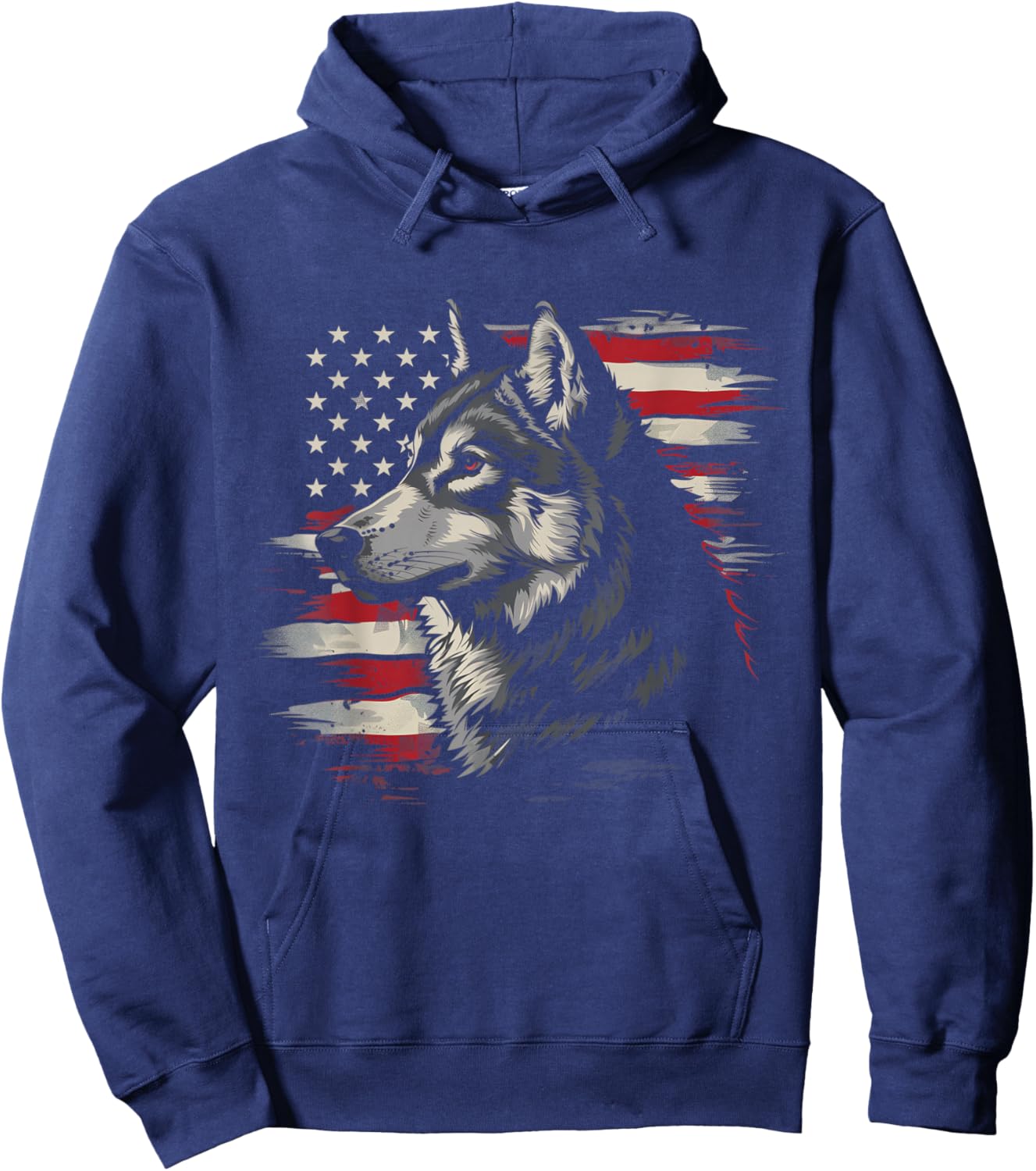 Wolf American Flag USA Patriotic Wolf Lover Hoodie - Hoodie | Navy