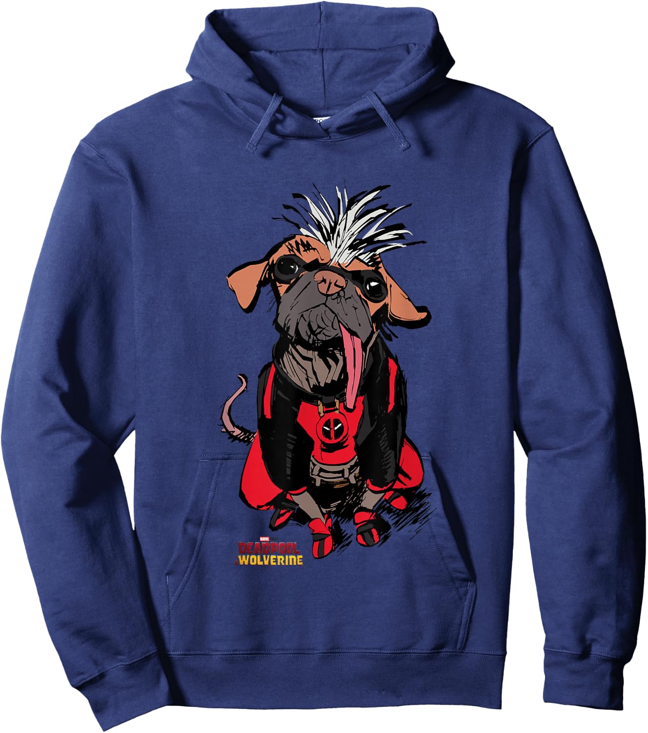 Marvel Deadpool & Wolverine Sketchy Dogpool Comic Portrait Hoodie - Hoodie | Navy