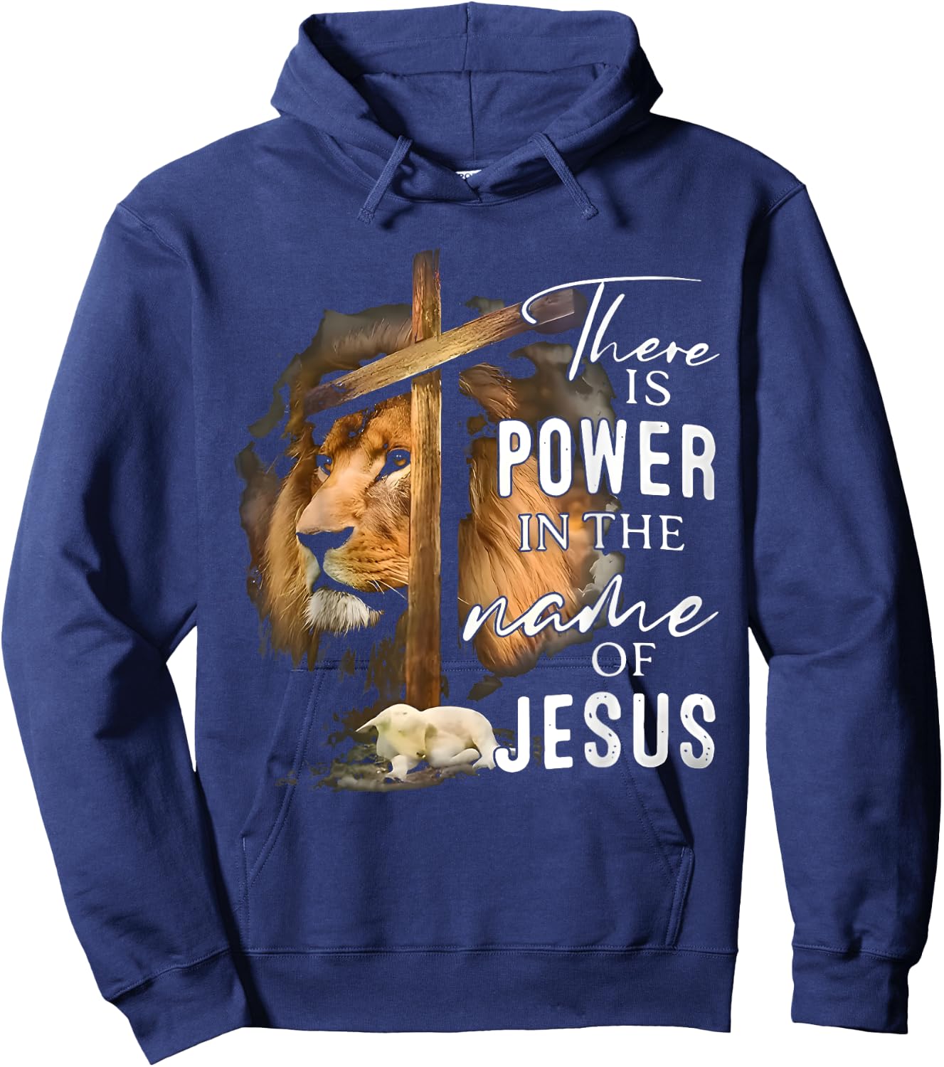 There is Power in the Name Jesus Faith Lion Christian Christ Hoodie - Hoodie | Navy