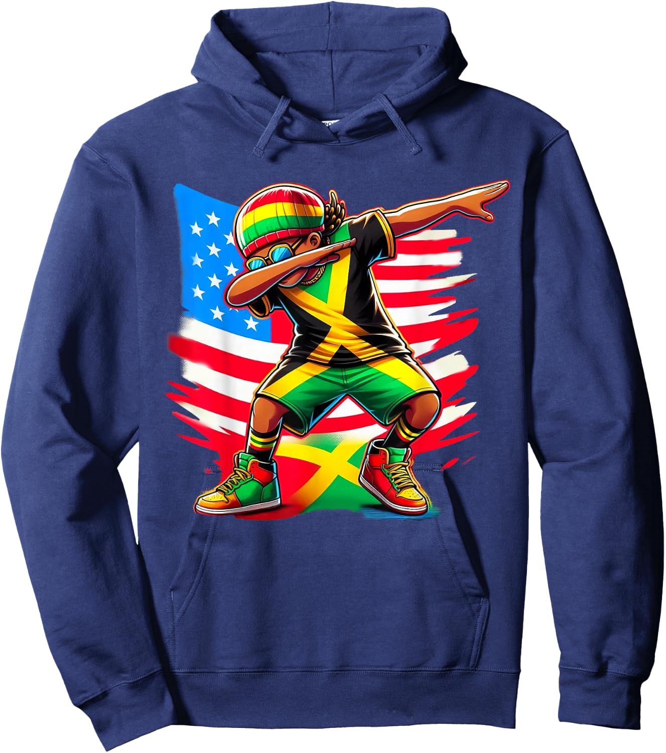Half American Half Jamaican Boy Patriotic 4th of July Hoodie - Hoodie | Navy